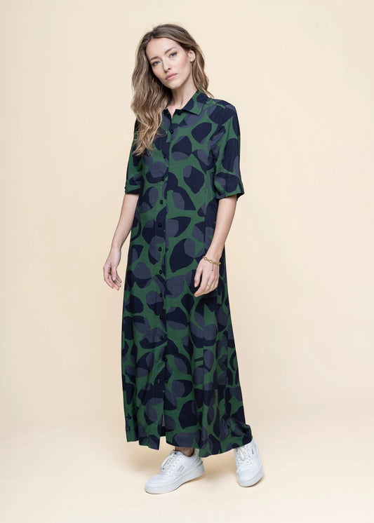 Robe en coton biologique | multicolore "leaf dark gianna dress - multicolor"