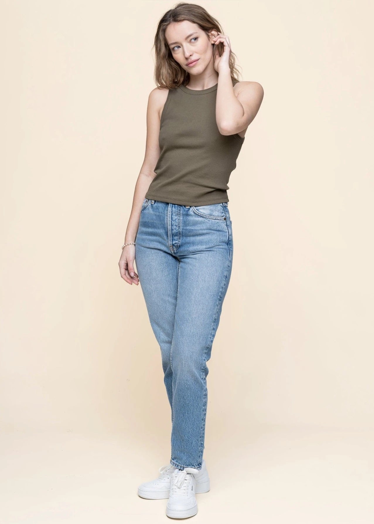 Jean mom en coton biologique | bleu "breezy britt blue rebel - blue rebel"