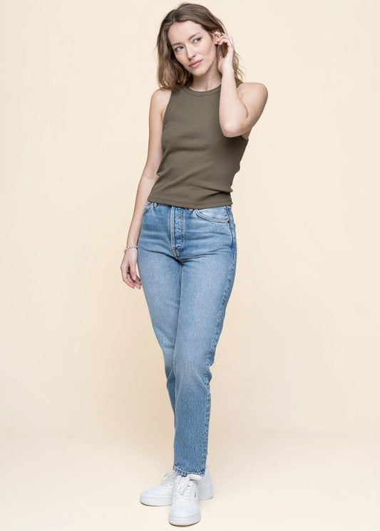 Jean mom en coton biologique | bleu "breezy britt blue rebel - blue rebel"