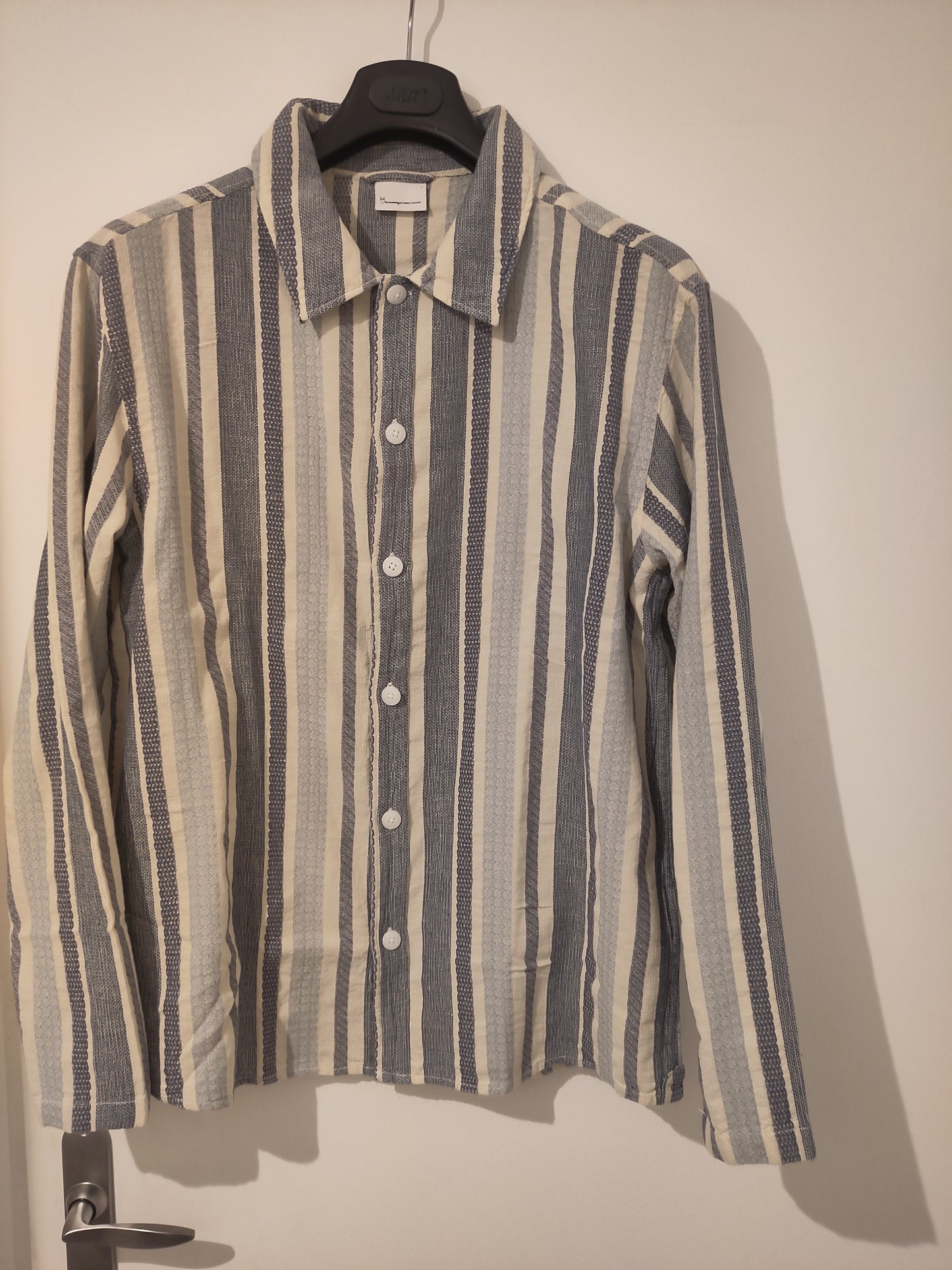 Chemise en coton bio | rayée bleue 'loose jacquard woven striped shirt blue stripe'