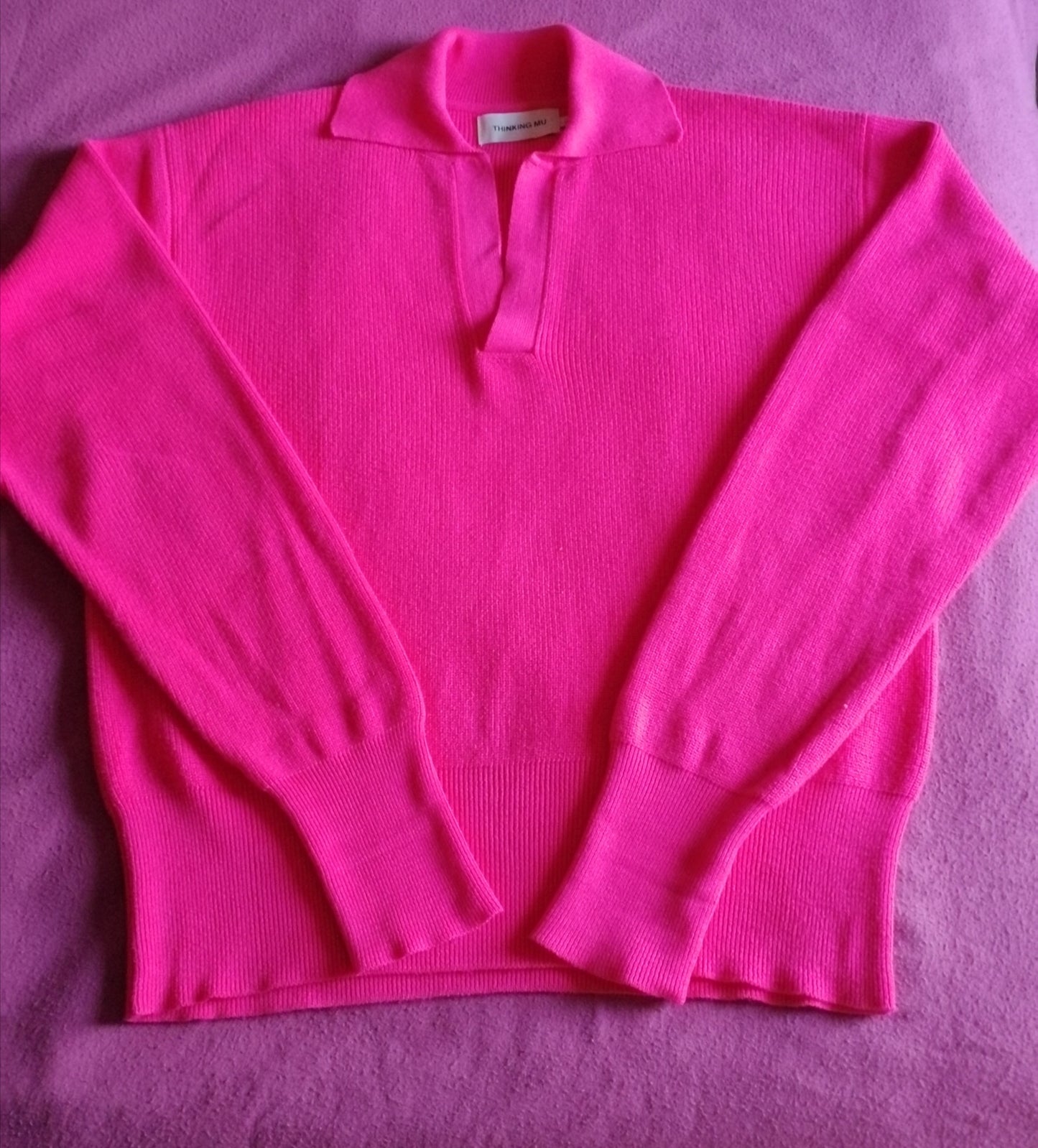 Pull col v rose en coton bio - pink sara knit sweater pink