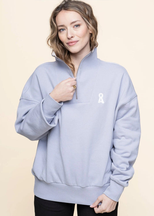 Sweat zippé en coton bio | bleu "tarmenaa iconic å - misty morning"