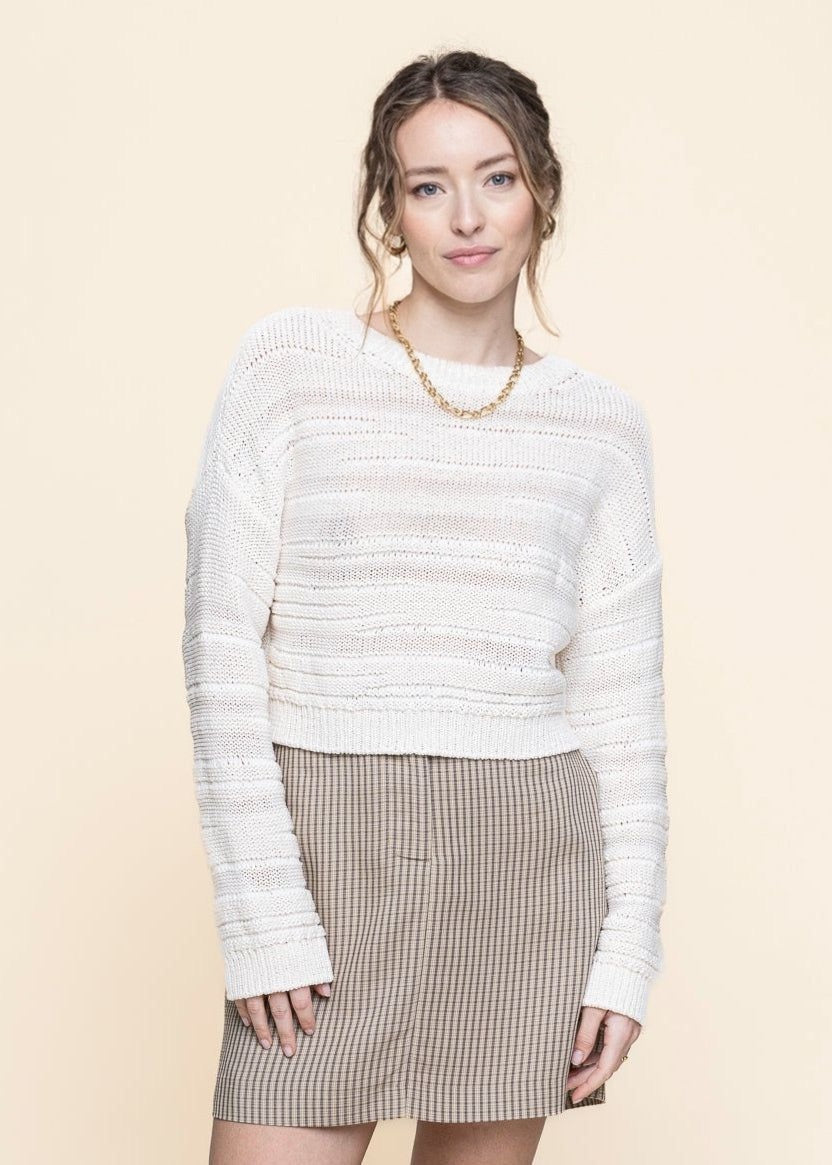 Pull crochet en coton bio | écru "aaliya - light oatmilk"