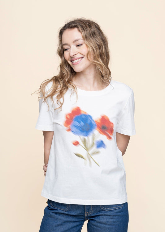 T-shirt en coton bio | blanc "blurry flower ida tee - white"