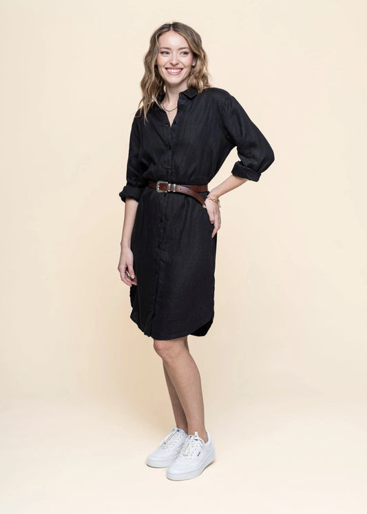 Robe chemise en lin biologique | noir "Classic linen dress black jet"