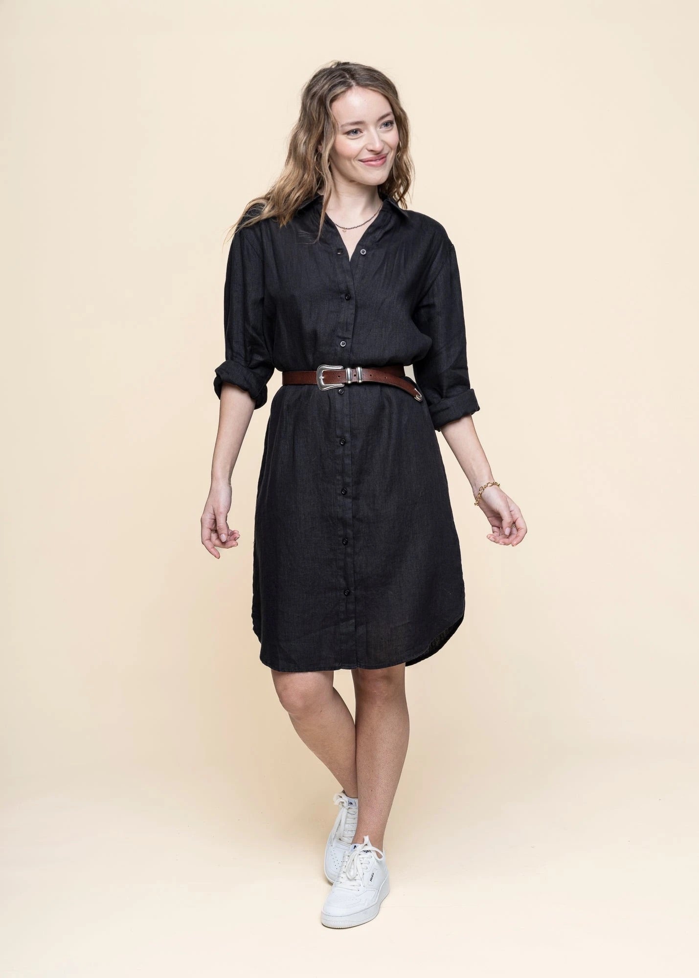 Robe chemise en lin biologique | noir "Classic linen dress black jet"