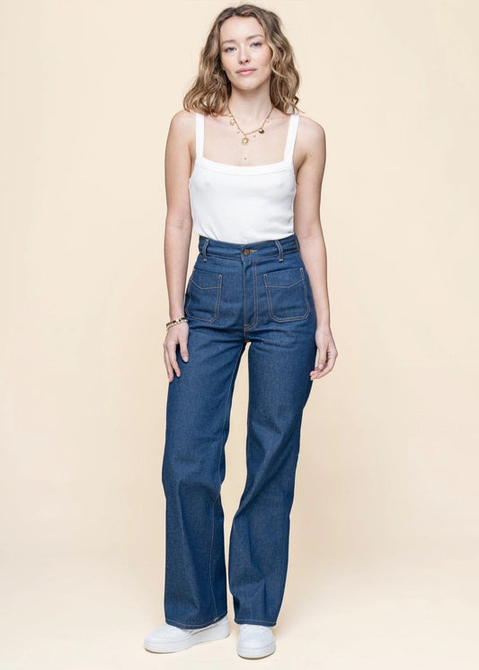 Jean ample en coton bio | bleu "holly western denim pants - denim"