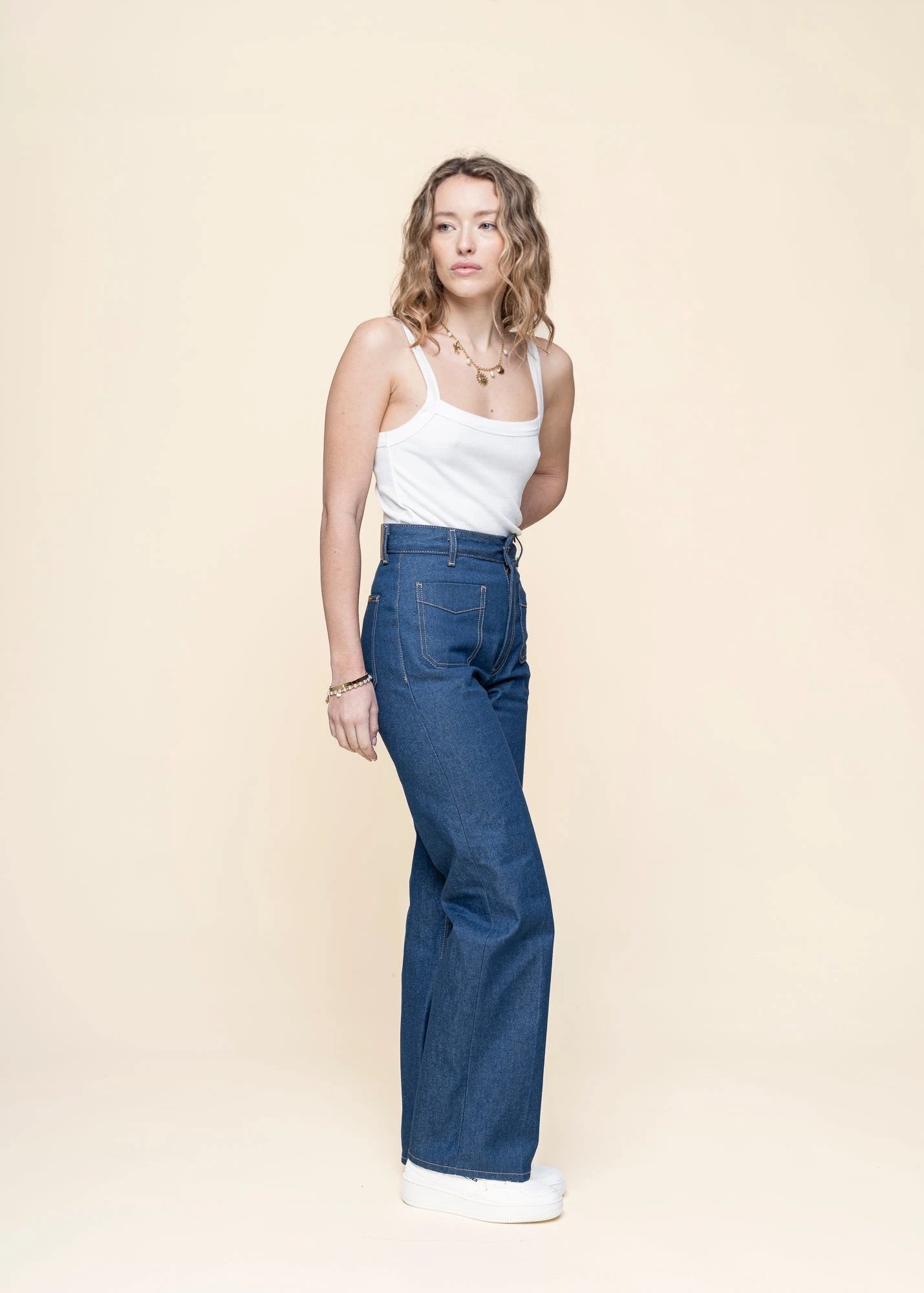 Jean ample en coton bio | bleu "holly western denim pants - denim"