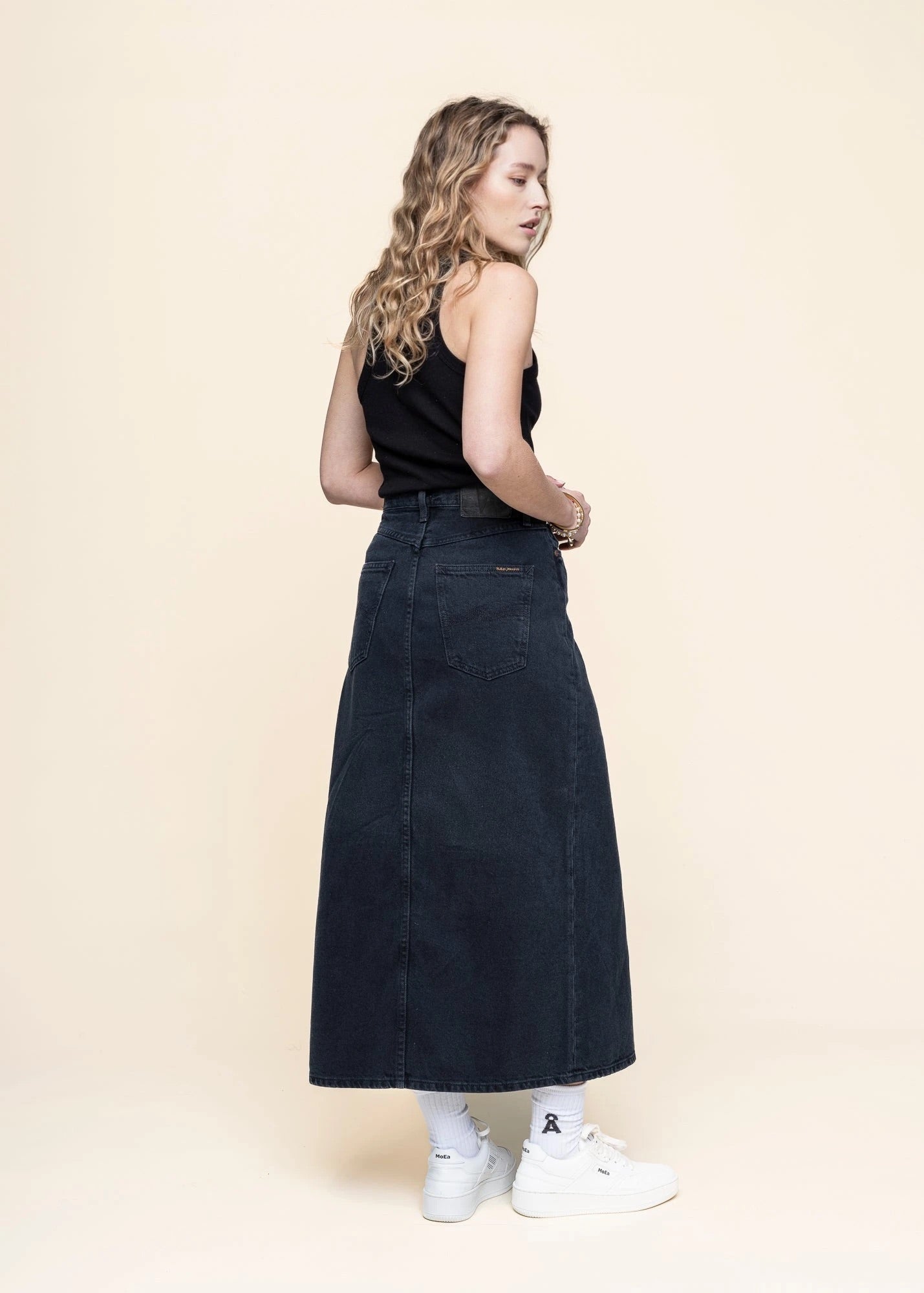 Jupe longue en denim de coton bio | noir "anna denim skirt black"