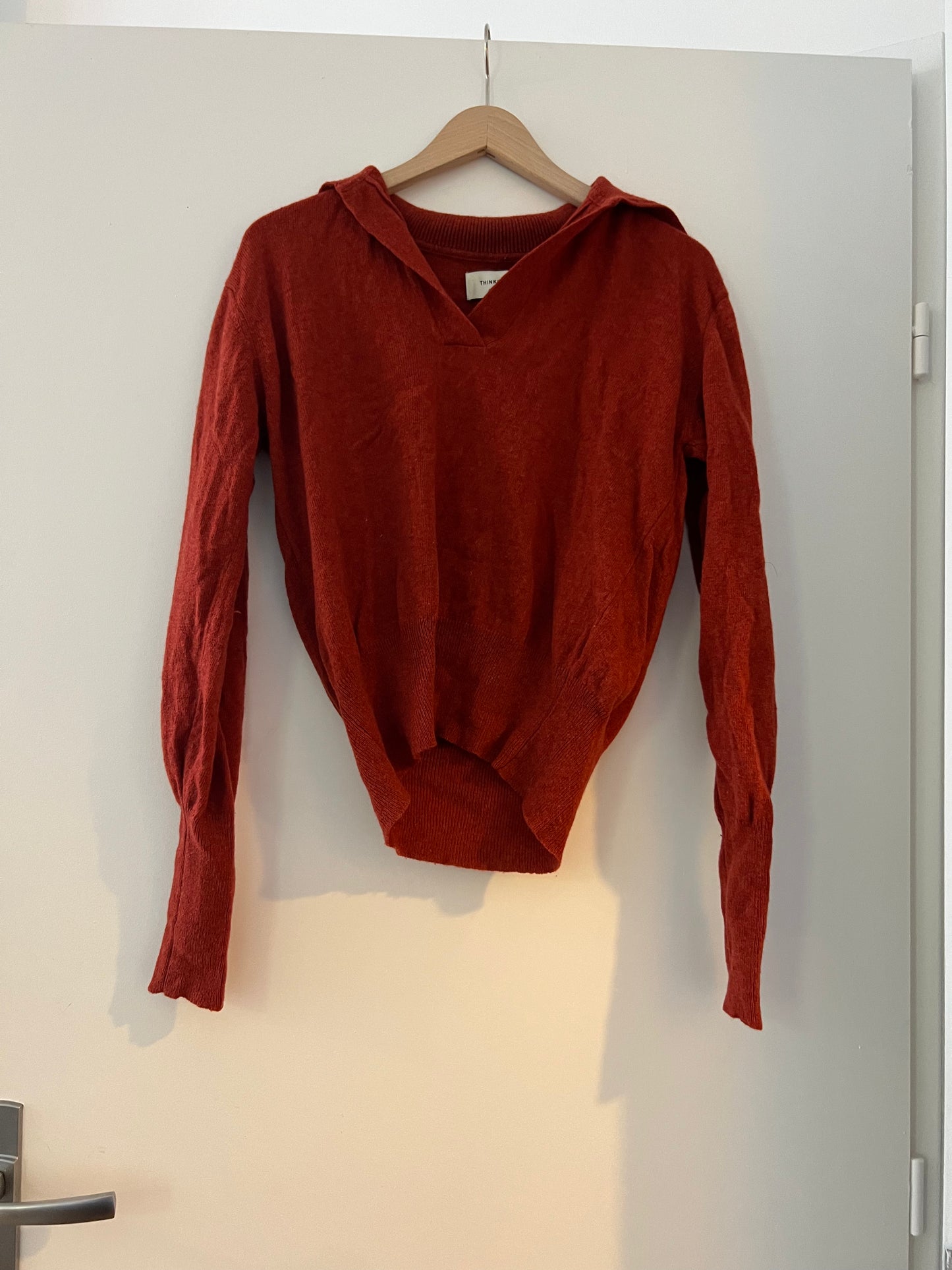 Pull terracotta col v en laine recyclée - clay red trash sheena knitted sweater