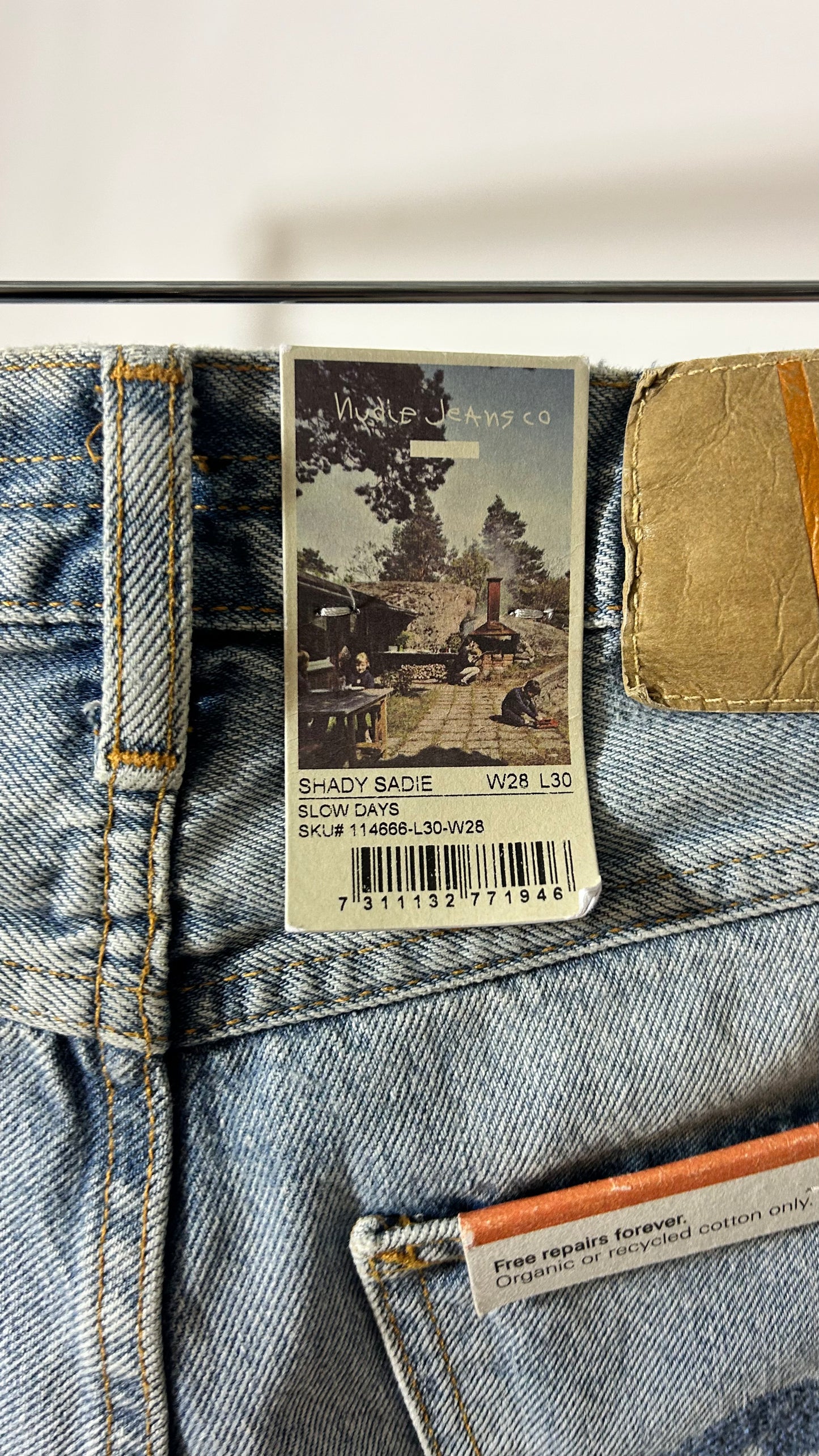 Jean droit en coton bio | bleu délavé 'shady sadie slow days'