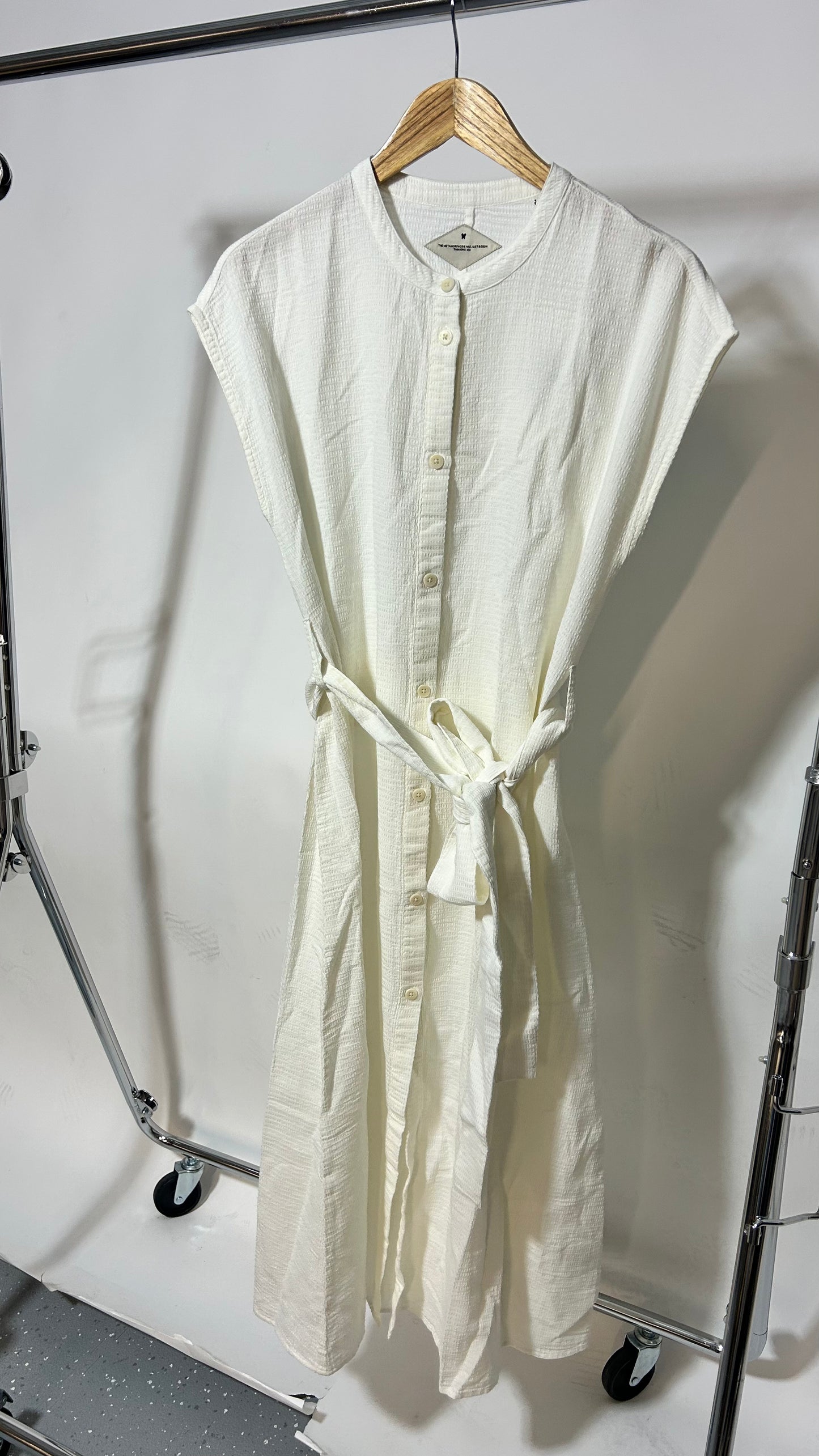 Robe midi ceinturée en coton bio | blanc 'undyed loop gretel dress'