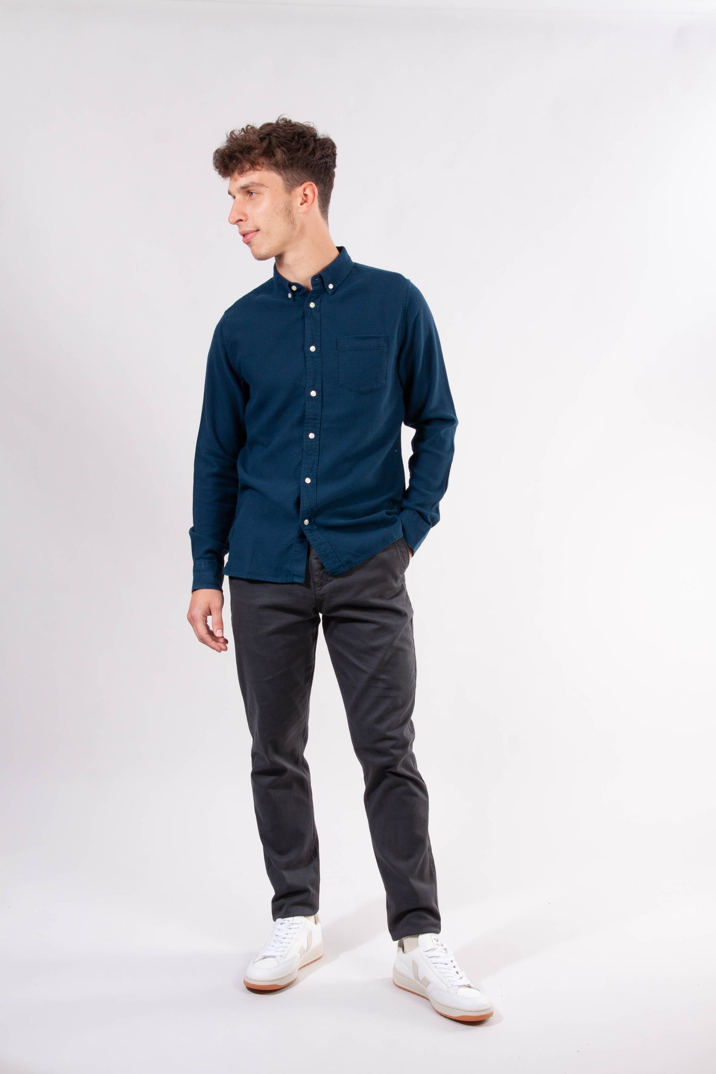 Chemise motif pied de poule bleu nuit en lyocell et coton bio - LARCH