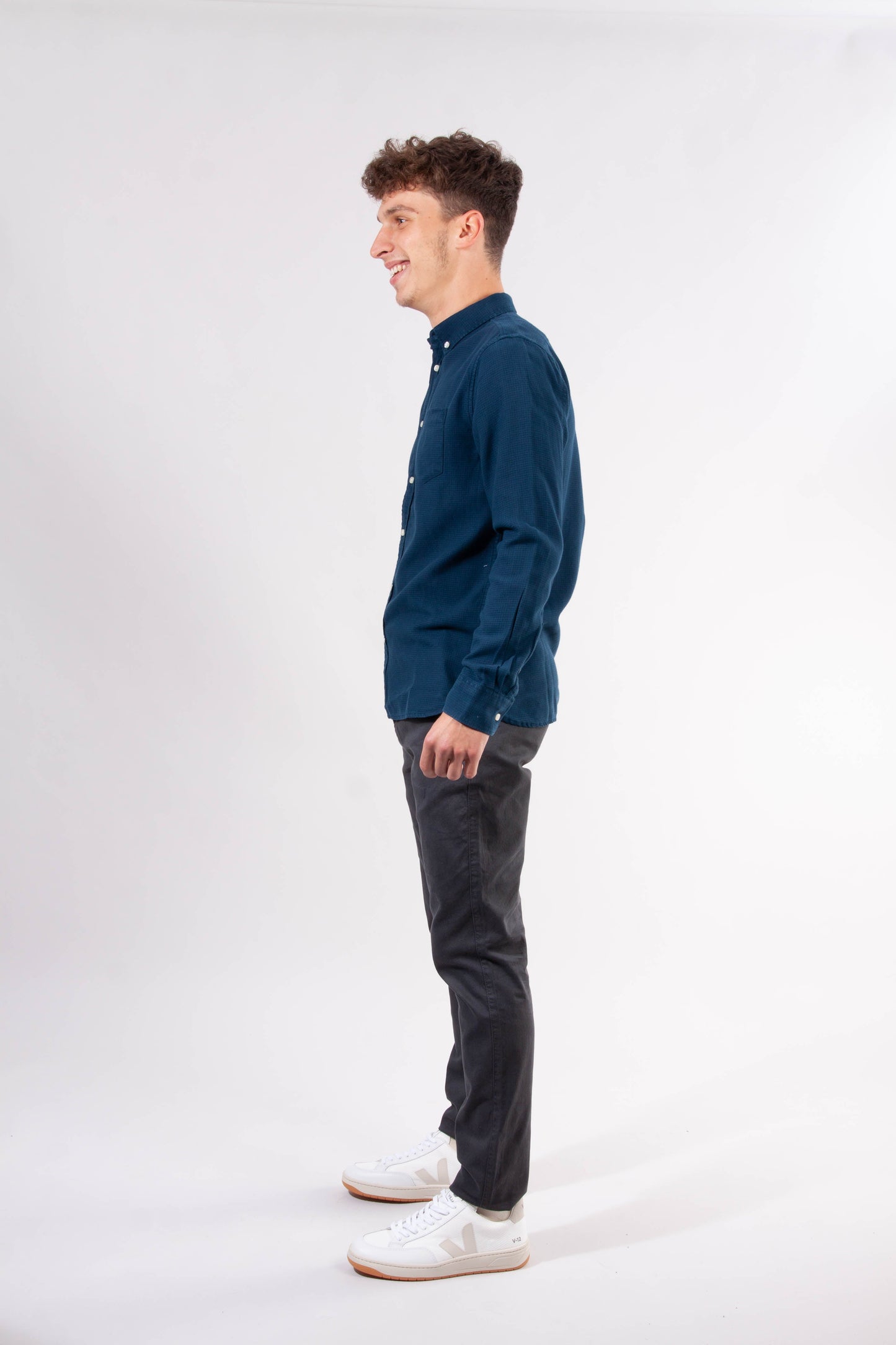 Chemise motif pied de poule bleu nuit en lyocell et coton bio - LARCH