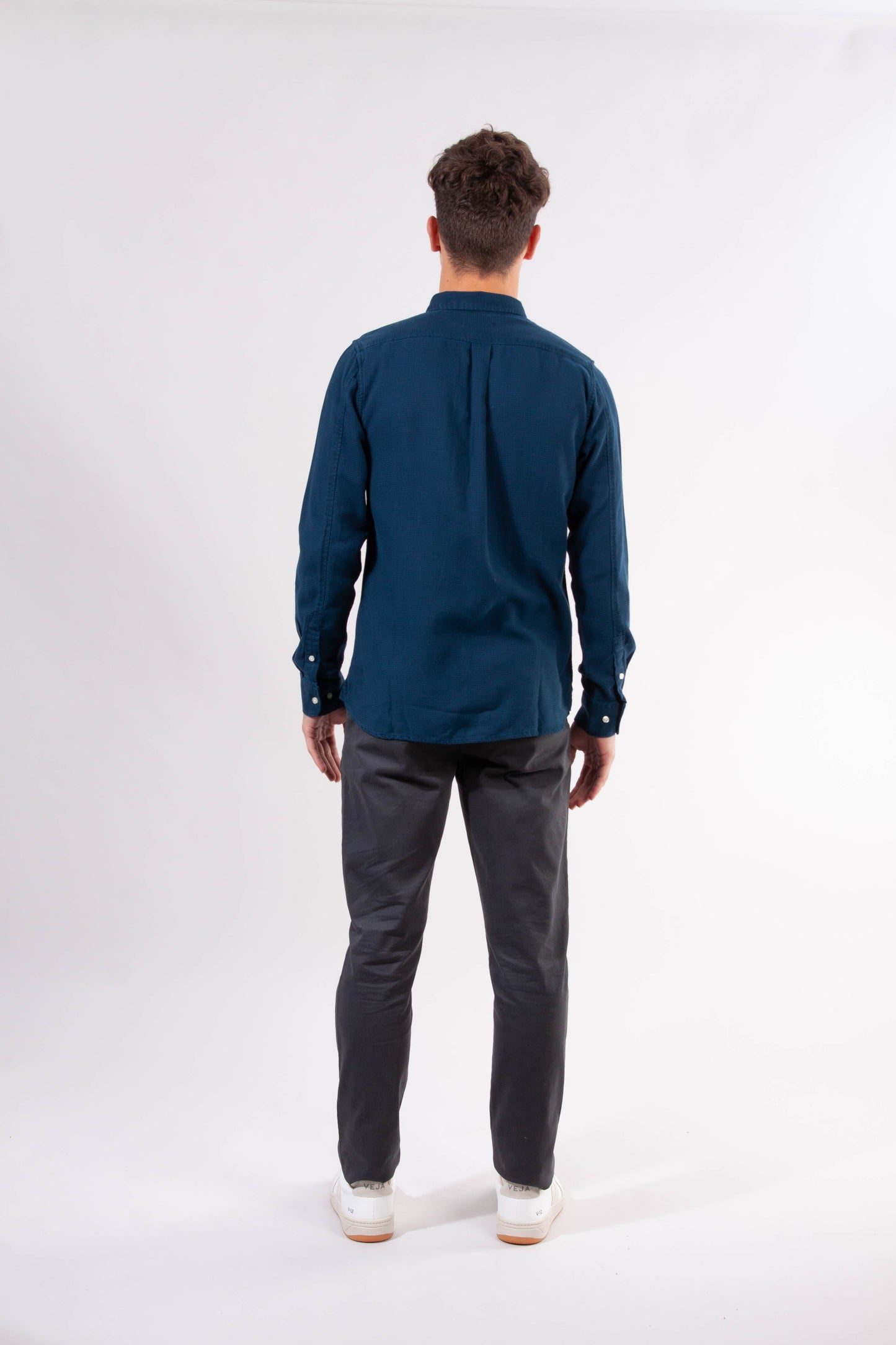Chemise motif pied de poule bleu nuit en lyocell et coton bio - LARCH