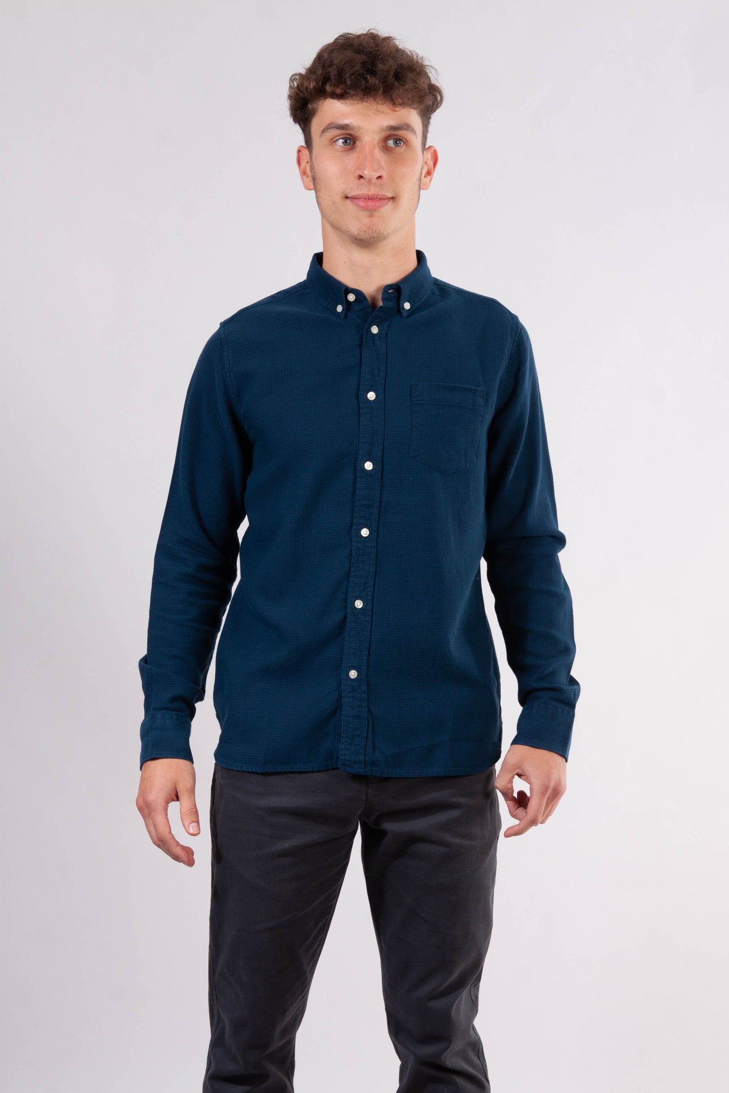 Chemise motif pied de poule bleu nuit en lyocell et coton bio - LARCH