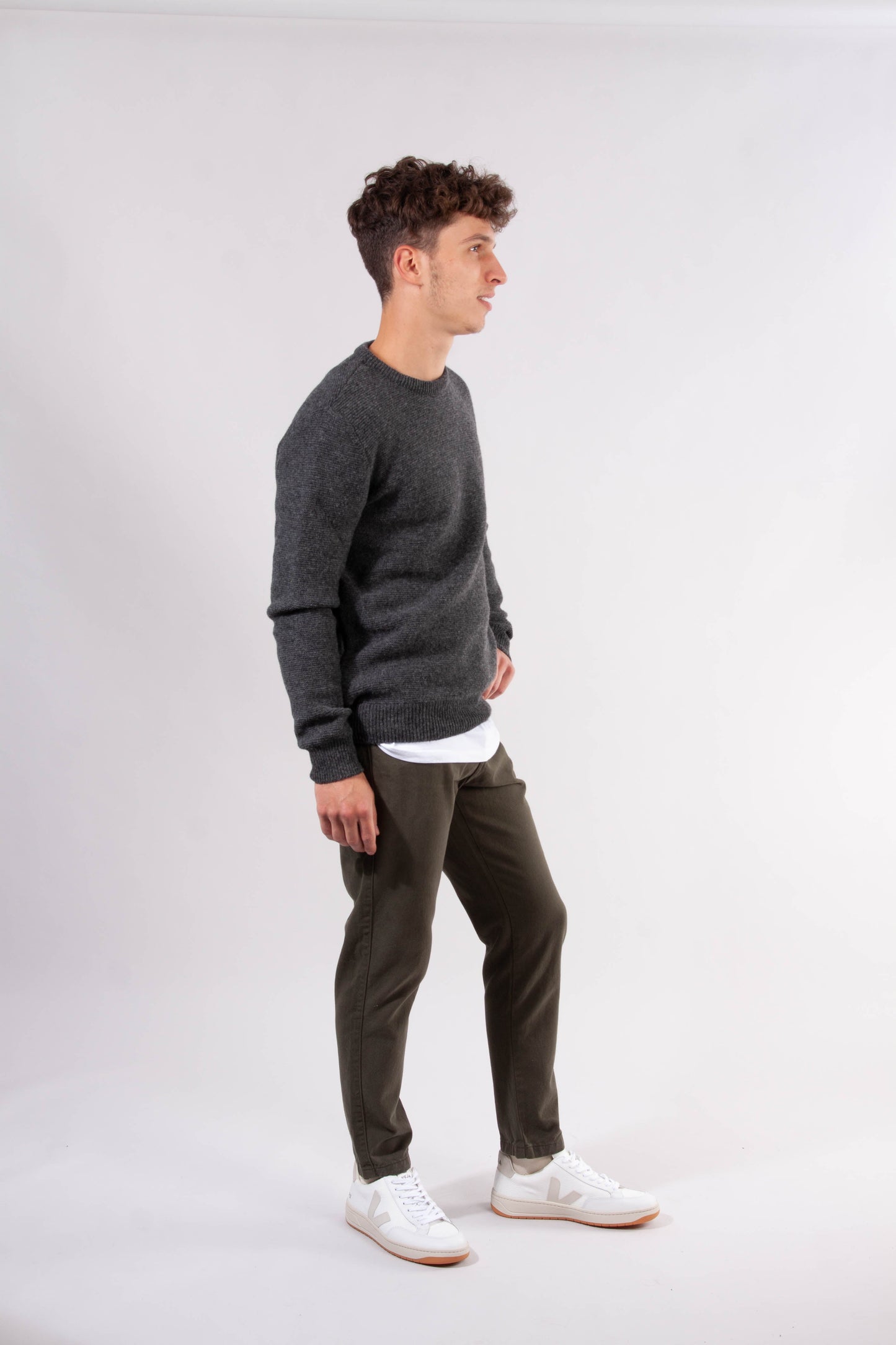 Pull gris chiné en laine bio - Field