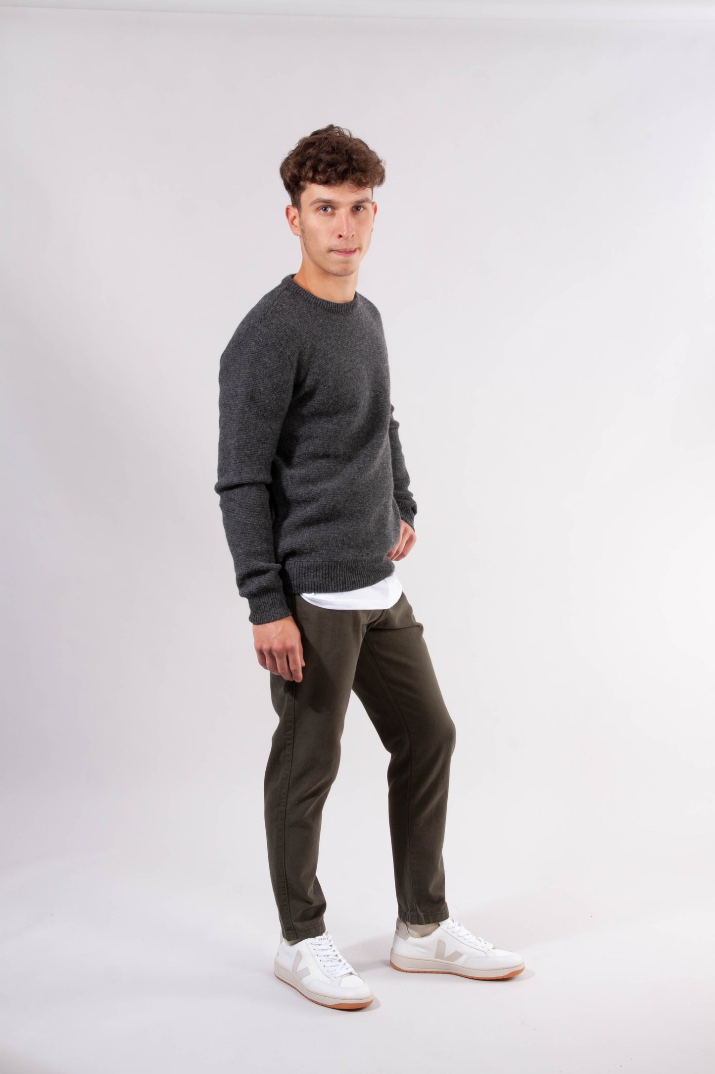Pull gris chiné en laine bio - Field