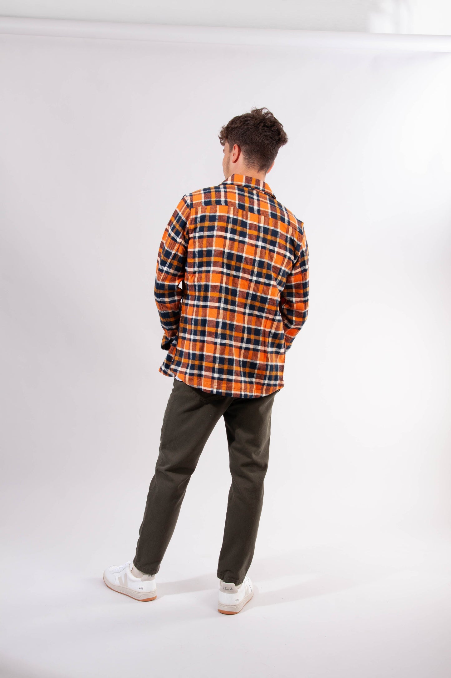 Surchemise à carreaux orange et marron en coton bio - PINE