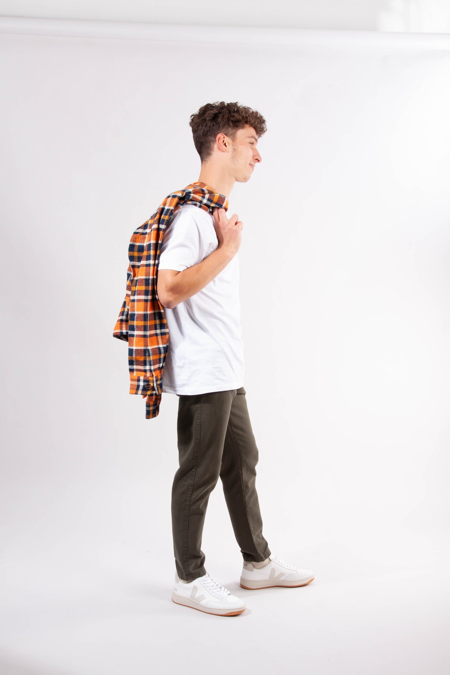 Surchemise à carreaux orange et marron en coton bio - PINE
