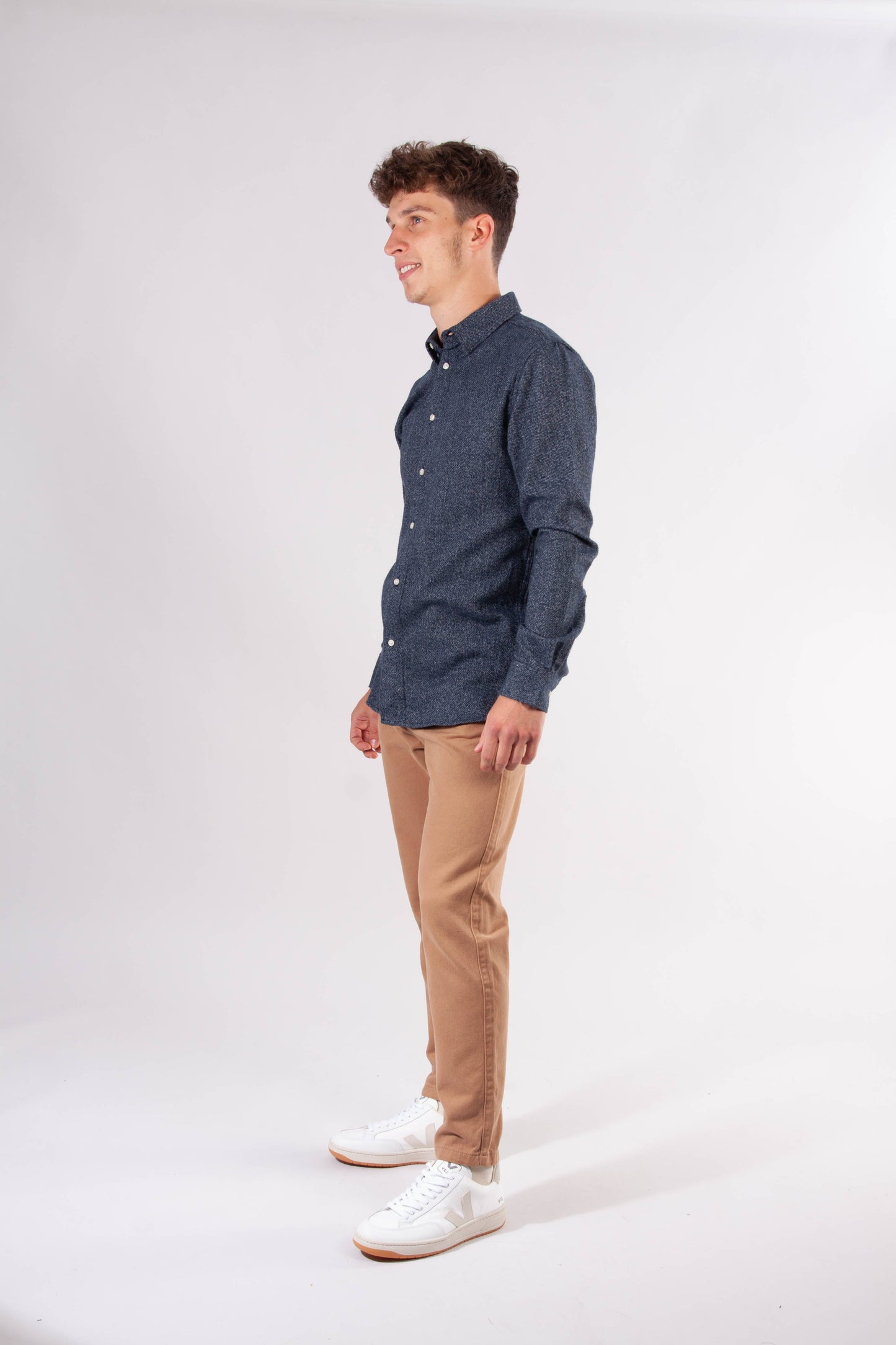 Chemise marine chiné en coton bio - LARCH