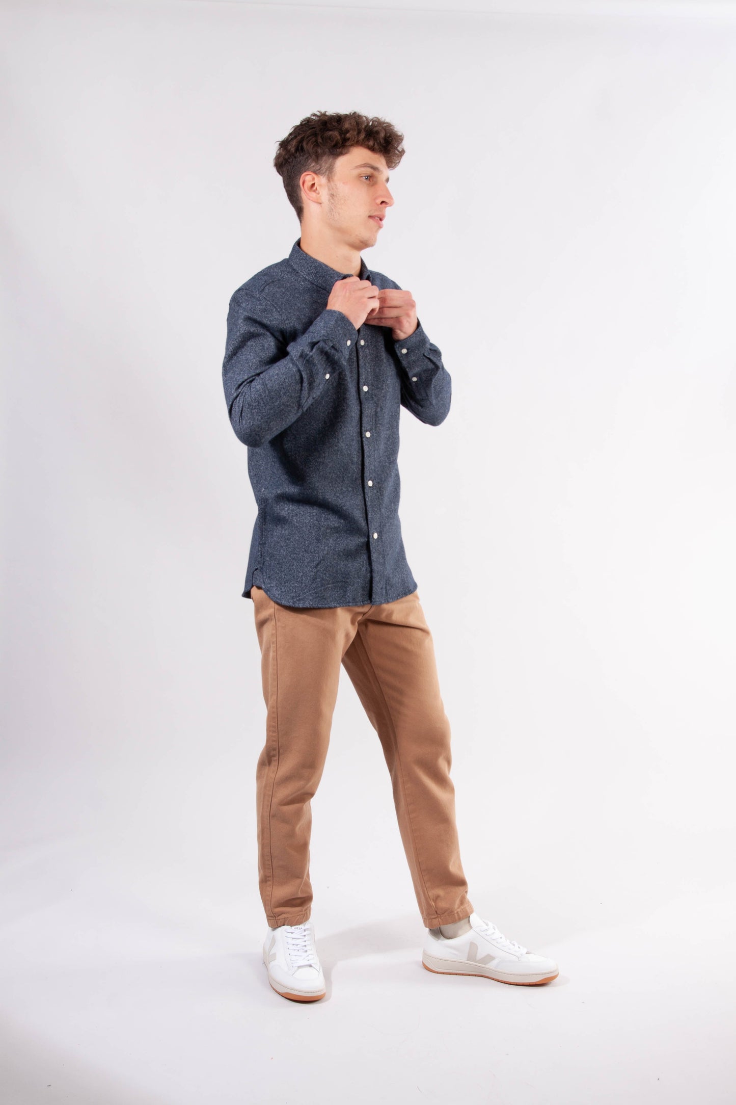 Chemise marine chiné en coton bio - LARCH