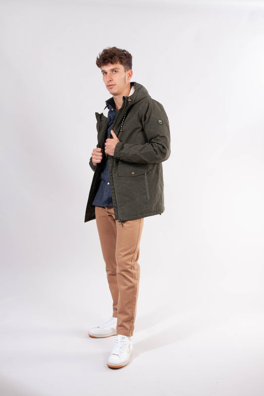 Manteau waxé vert kaki en polyester recyclé et coton bio - Nordic Legacy