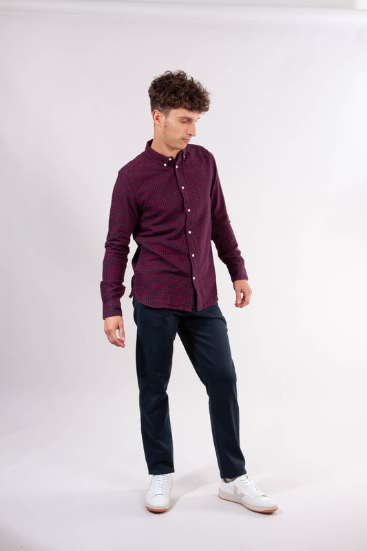 Chemise violette à carreaux en coton bio - LARCH