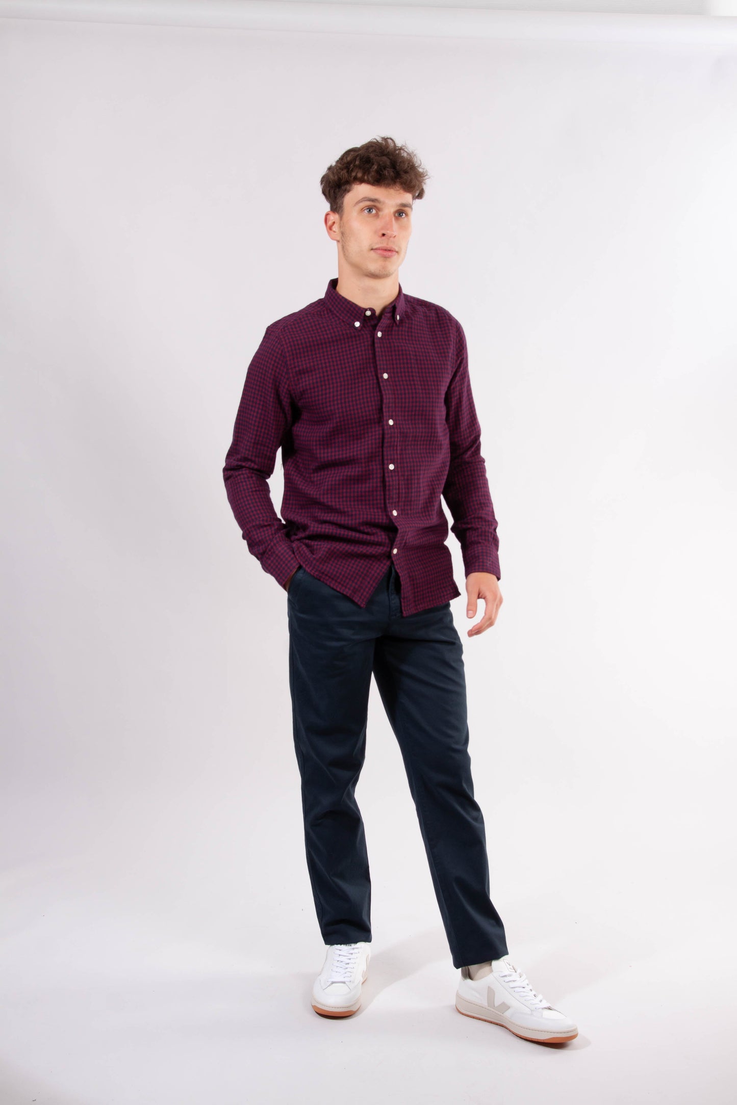 Chemise violette à carreaux en coton bio - LARCH