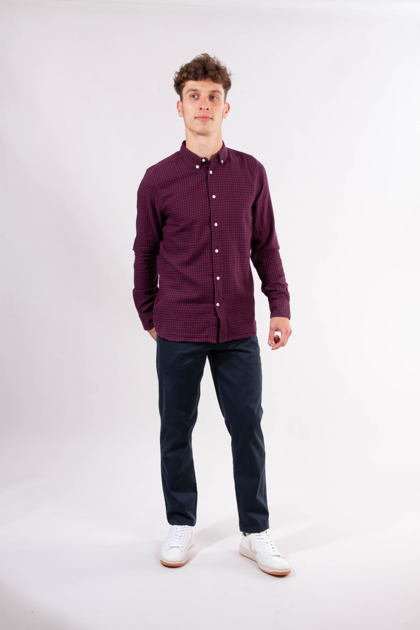 Chemise violette à carreaux en coton bio - LARCH