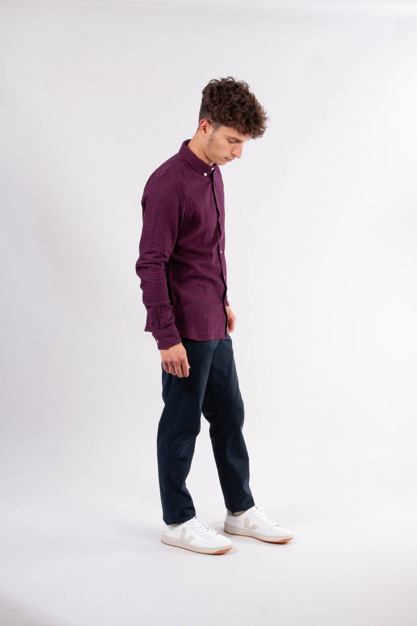 Chemise violette à carreaux en coton bio - LARCH