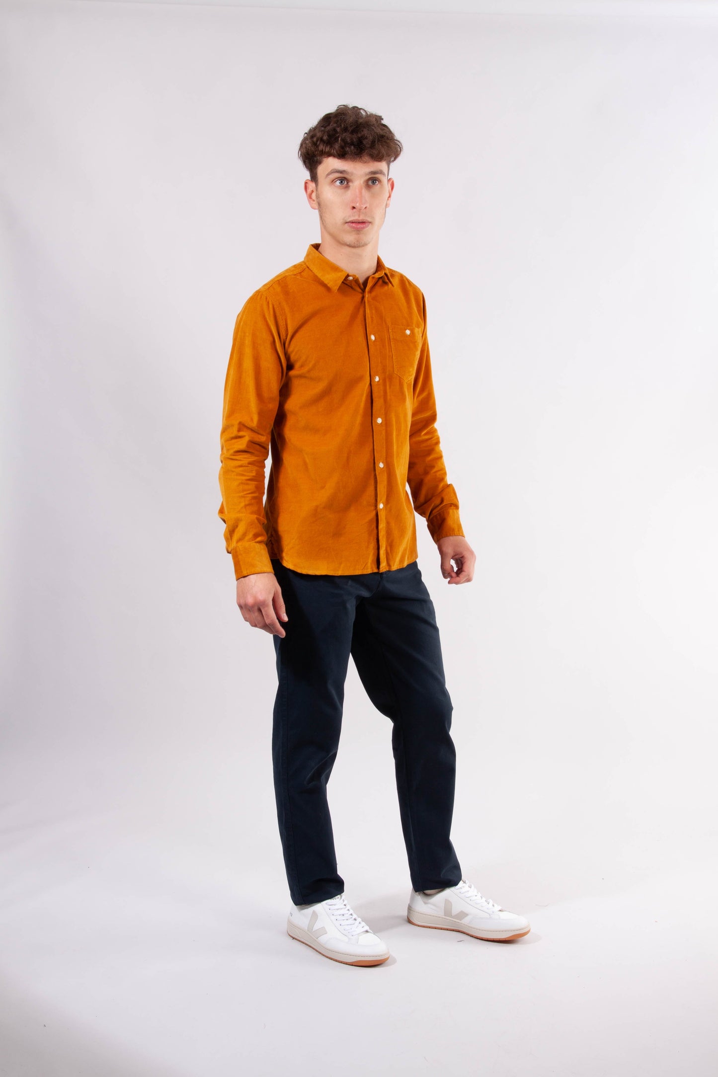 Chemise moutarde velours fin en coton bio - Elder