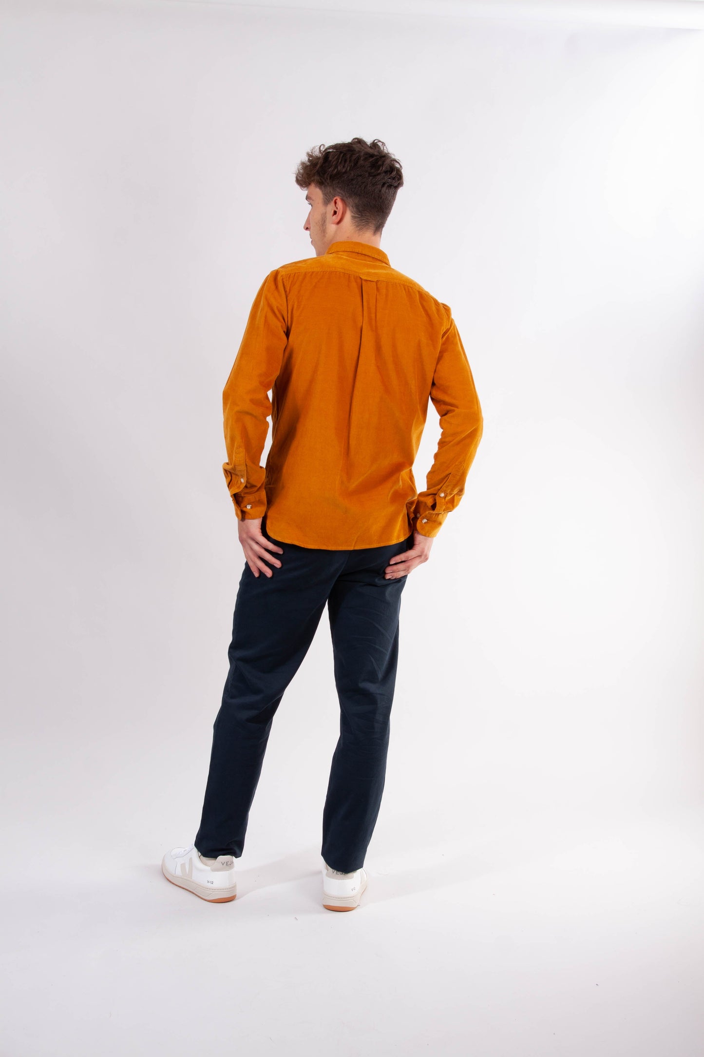 Chemise moutarde velours fin en coton bio - Elder
