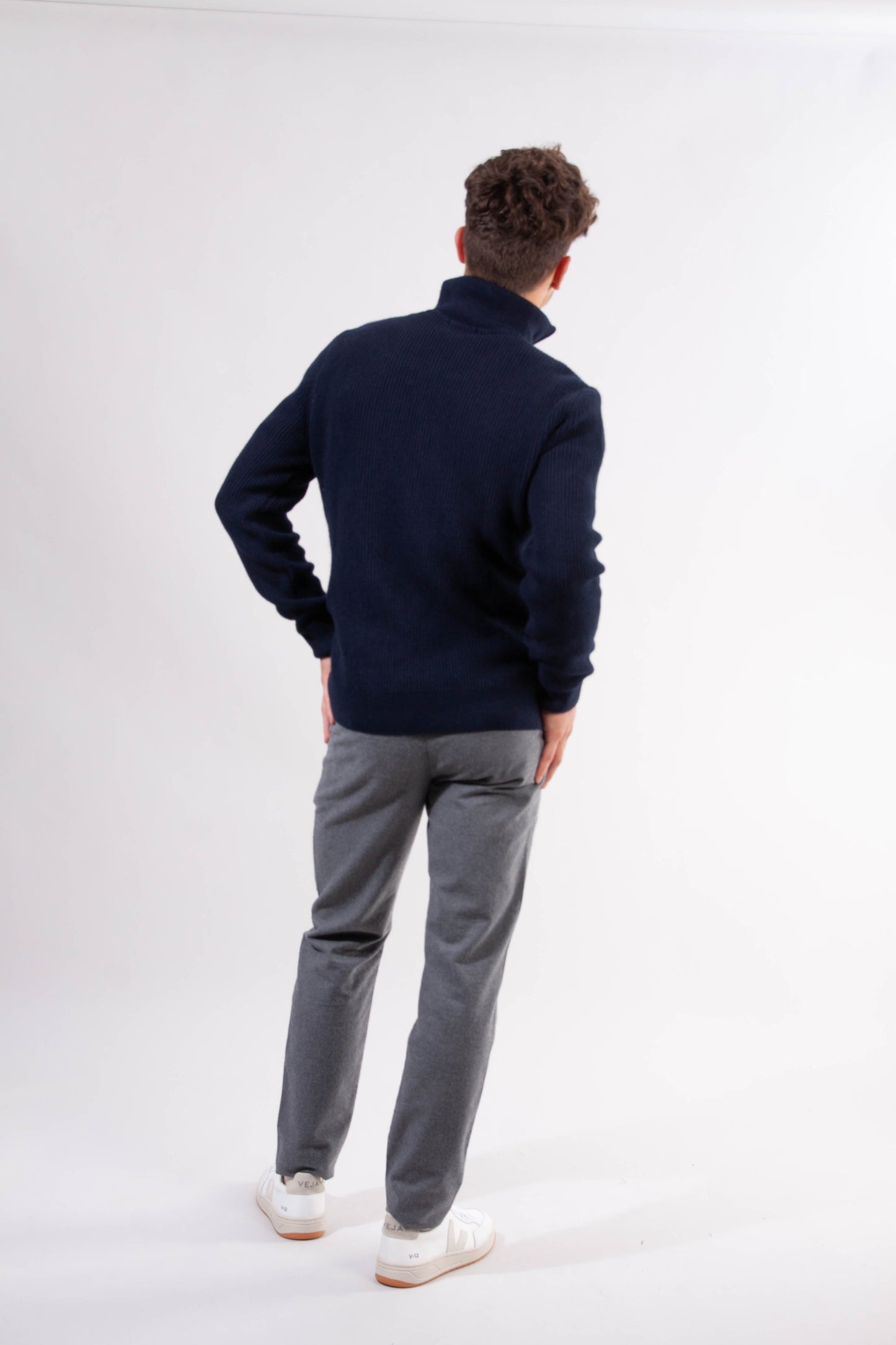 Pull col zippé marine en coton et laine bio - valley