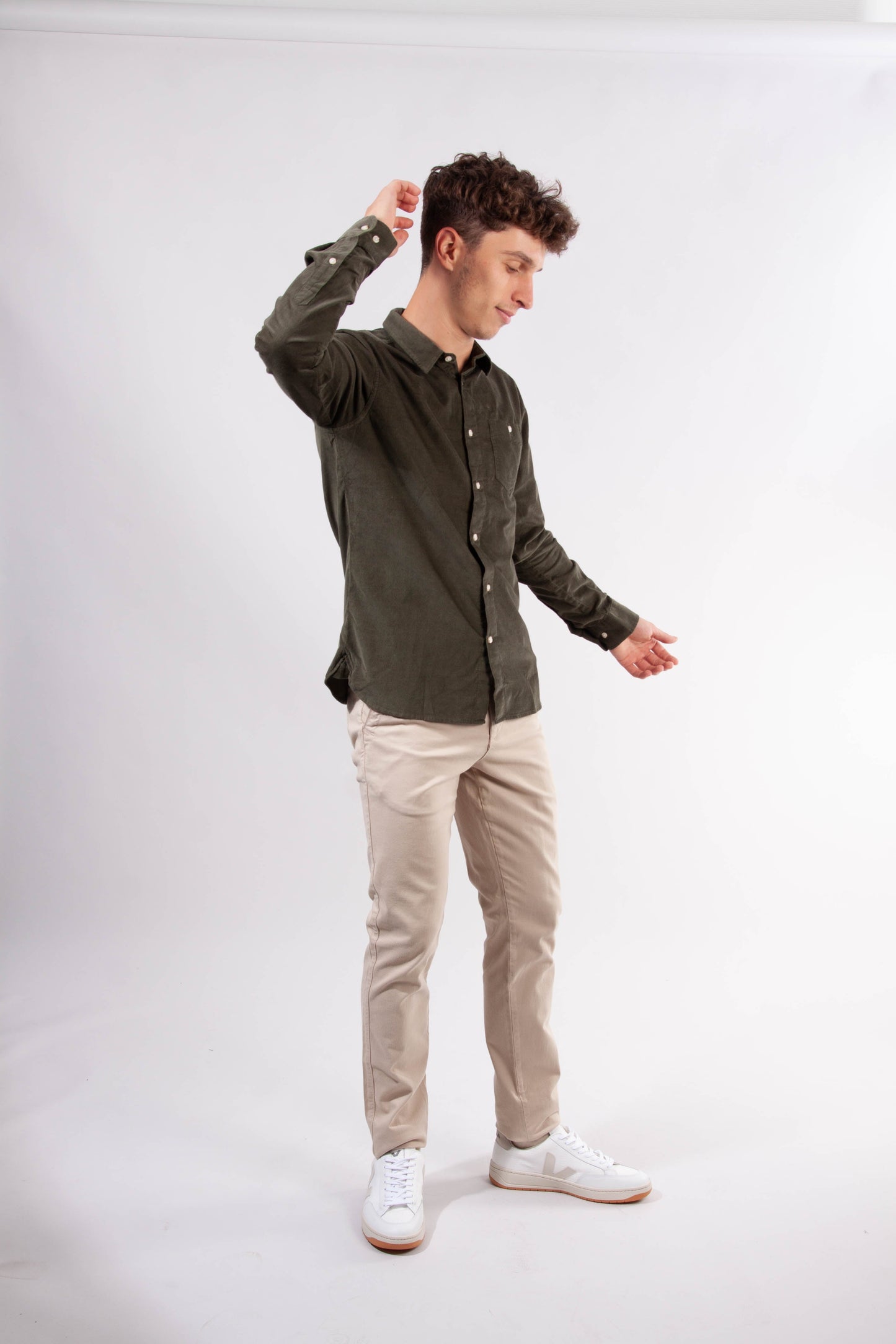 Chemise vert forêt en velours fin en coton bio - Elder