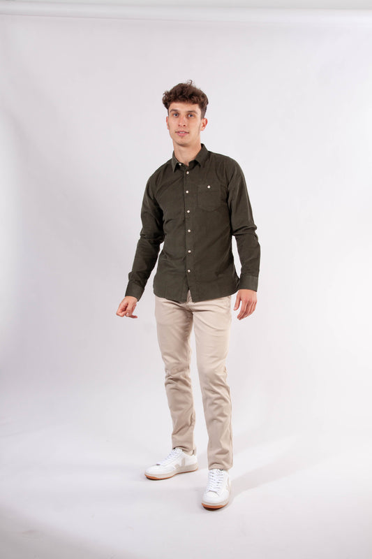 Chemise vert forêt en velours fin en coton bio - Elder