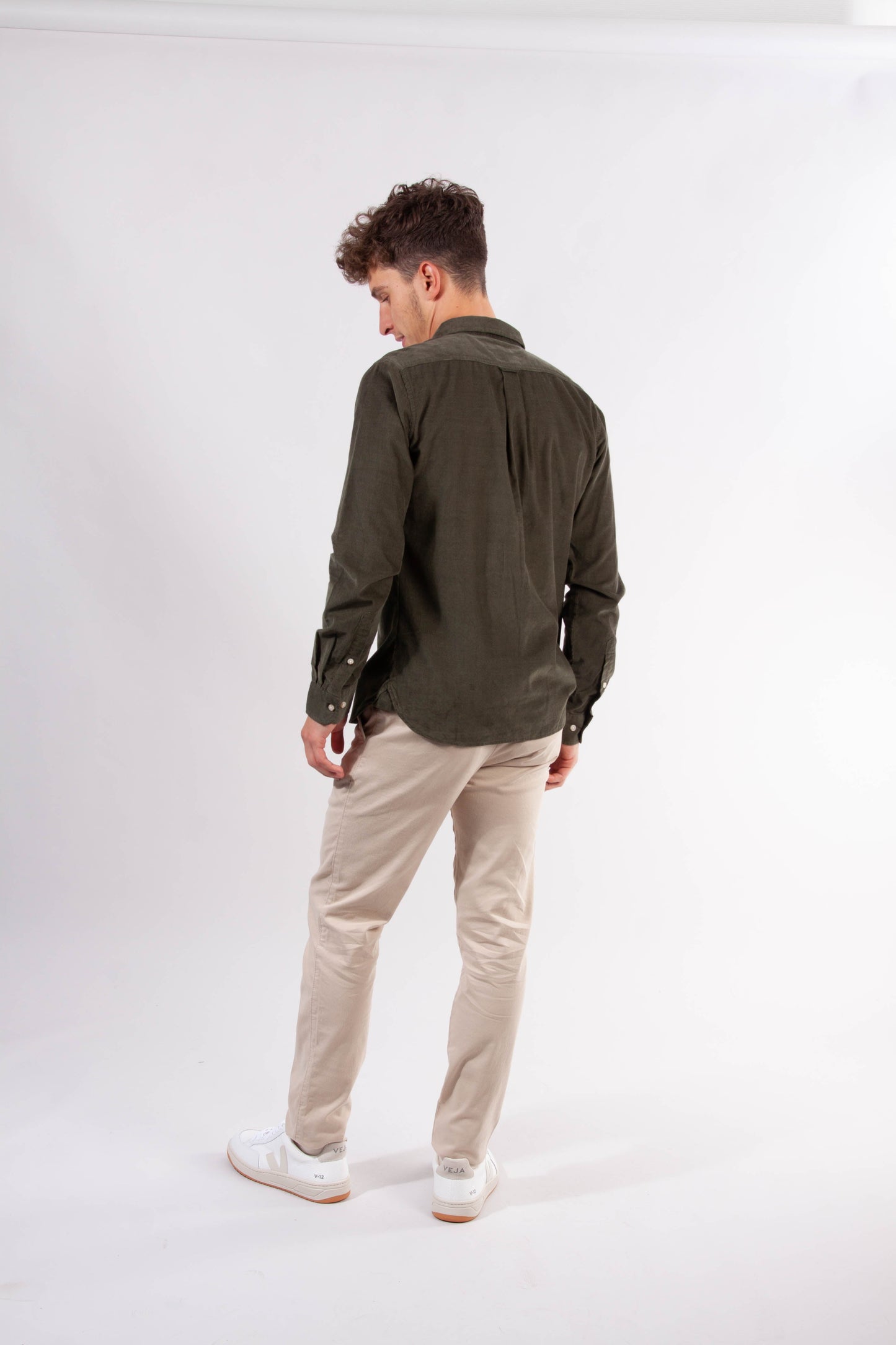 Chemise vert forêt en velours fin en coton bio - Elder
