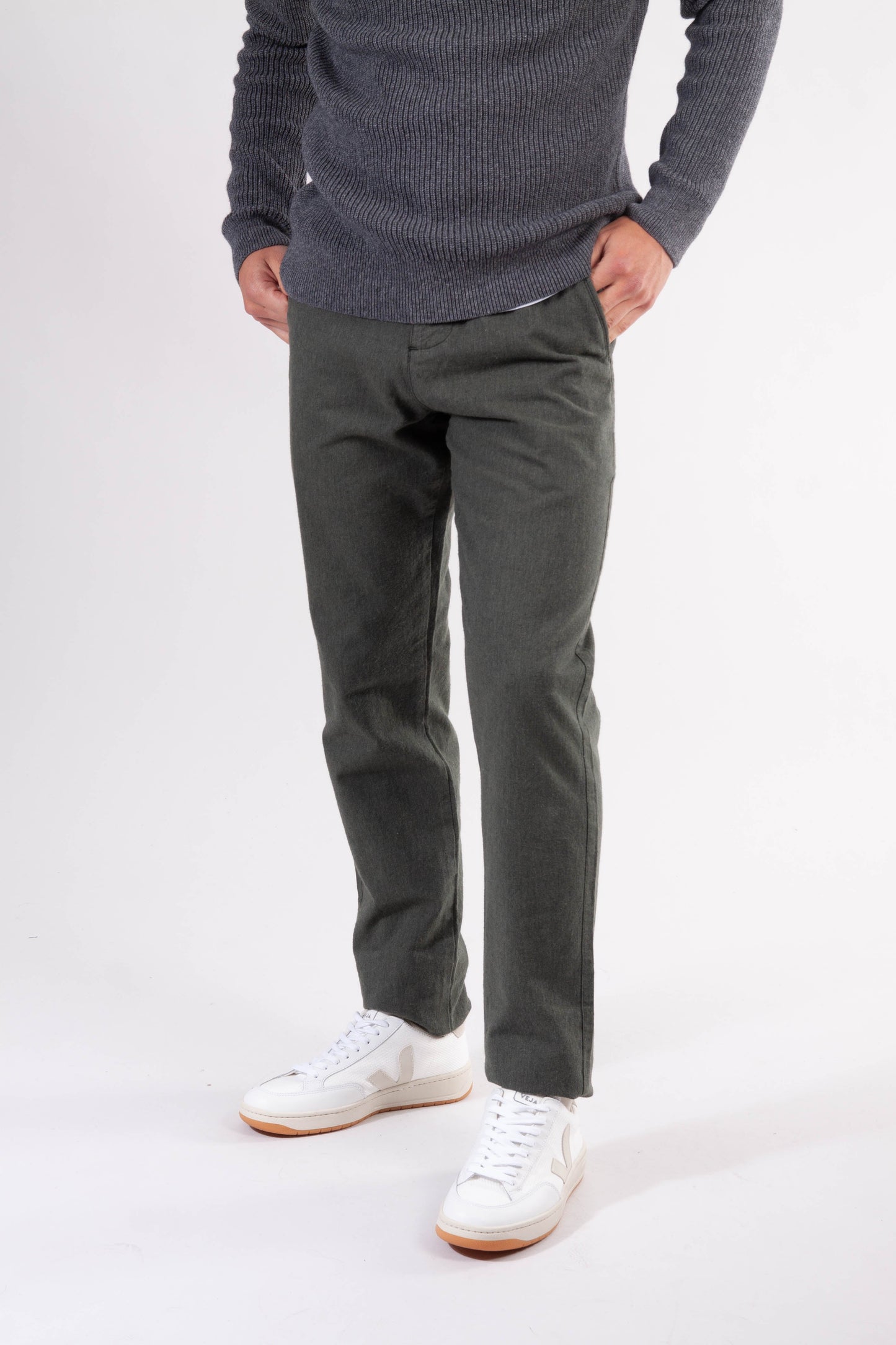 Pantalon chino droit flanelle vert forêt en coton bio - chuck