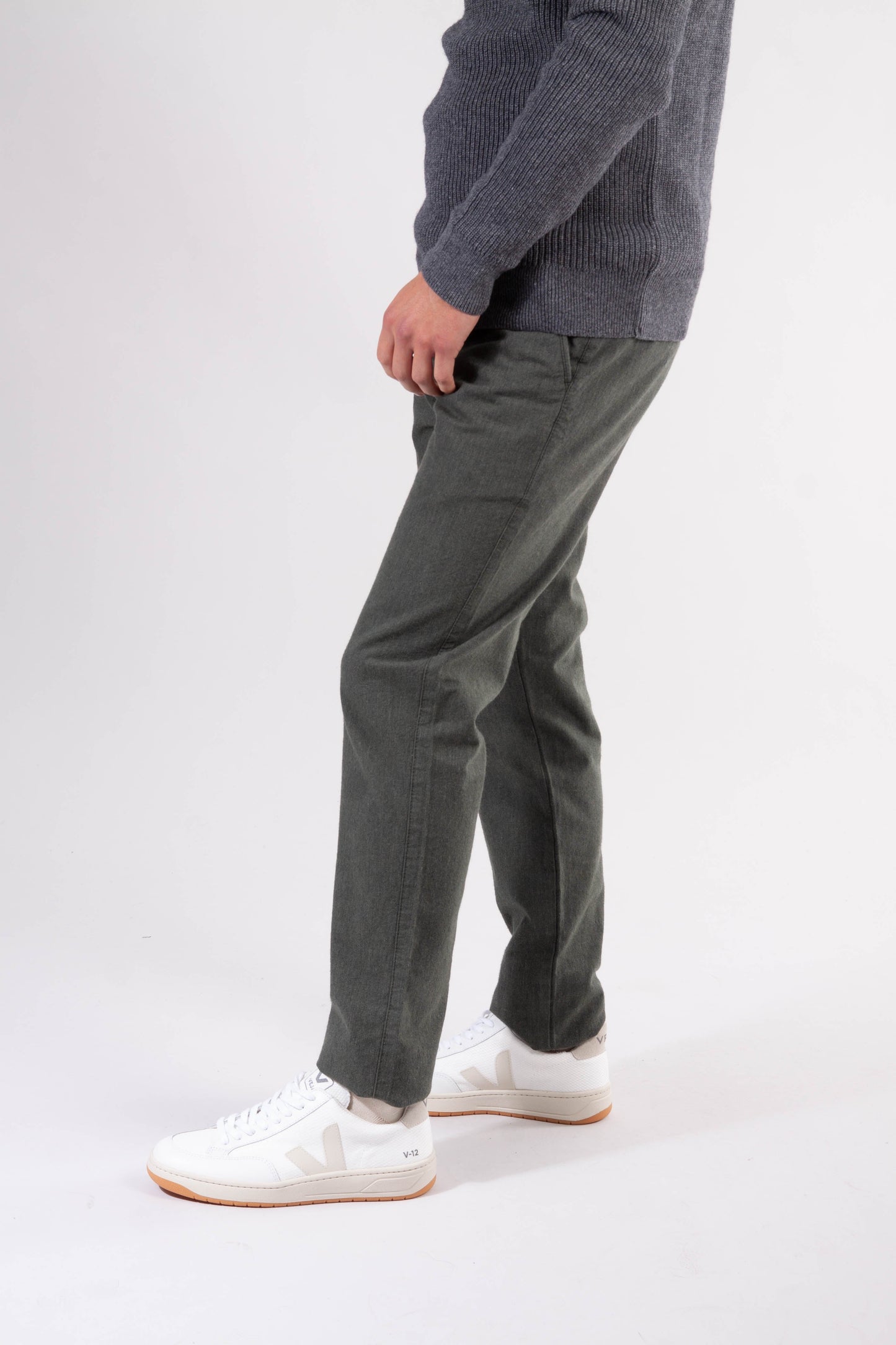 Pantalon chino droit flanelle vert forêt en coton bio - chuck