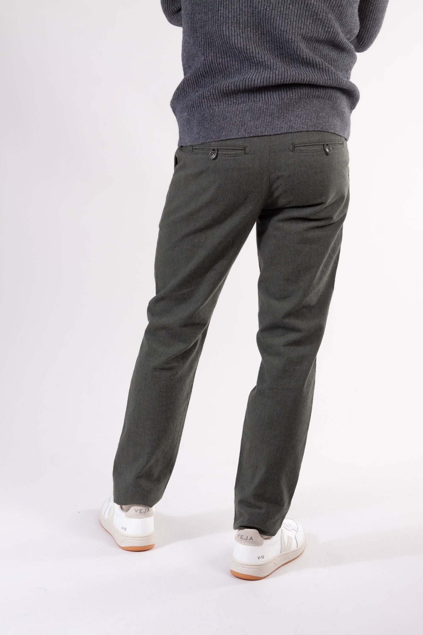 Pantalon chino droit flanelle vert forêt en coton bio - chuck