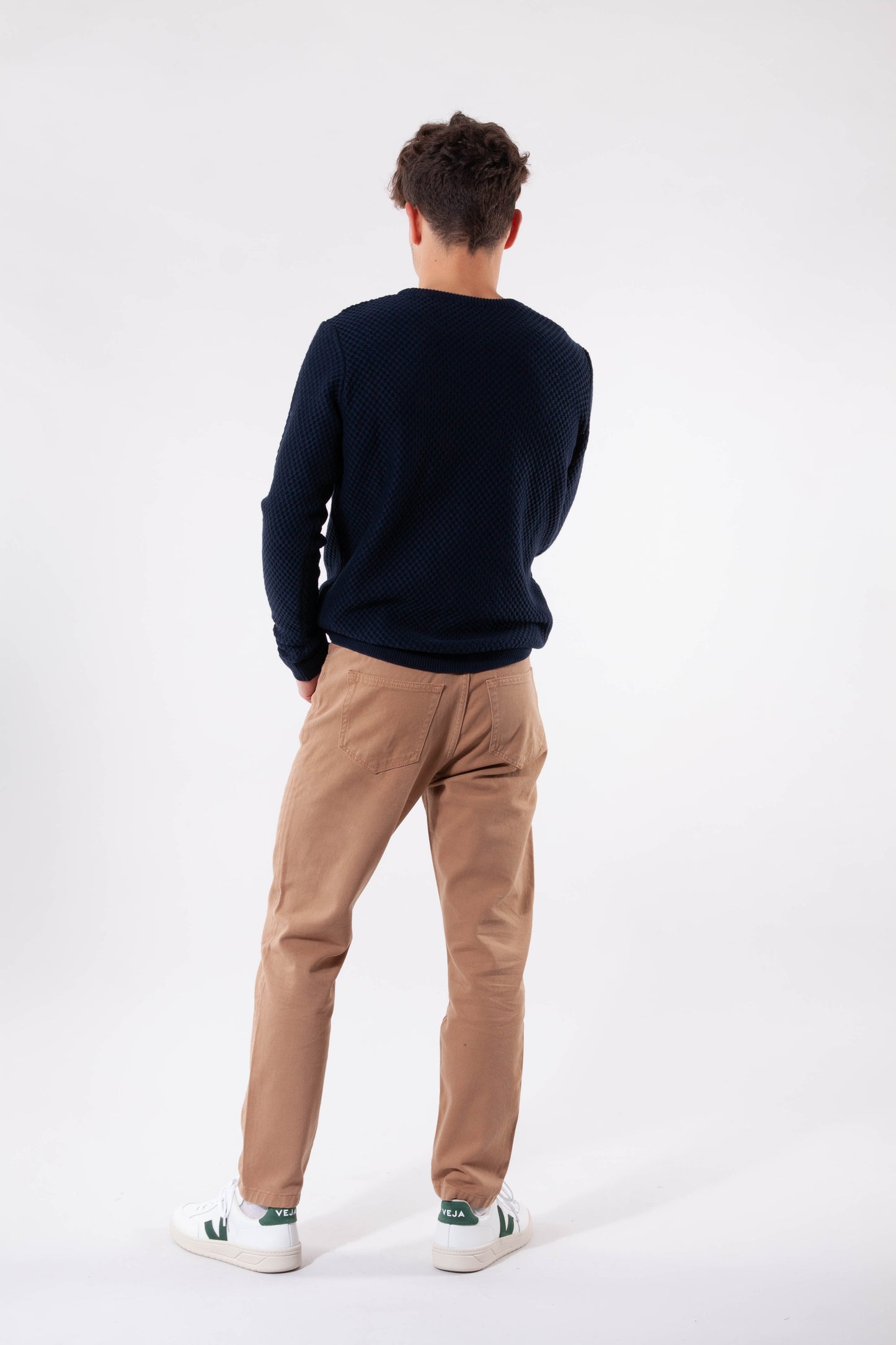 Pull col rond bleu nuit en coton bio - FIELD crew neck knit