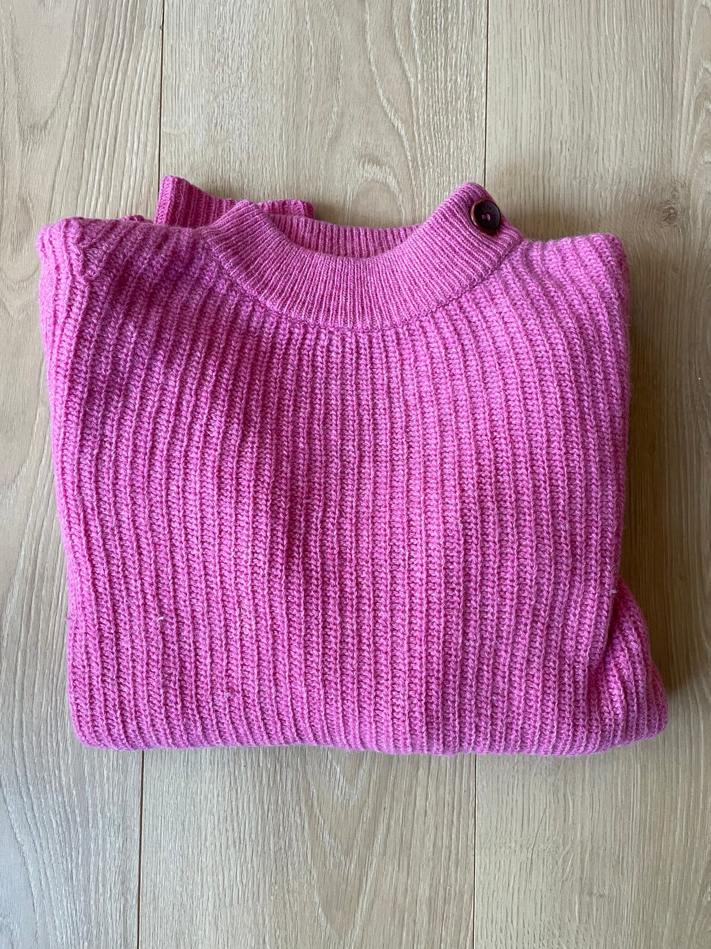 Pull maille rose en laine certifiée - pink hera knitted sweater