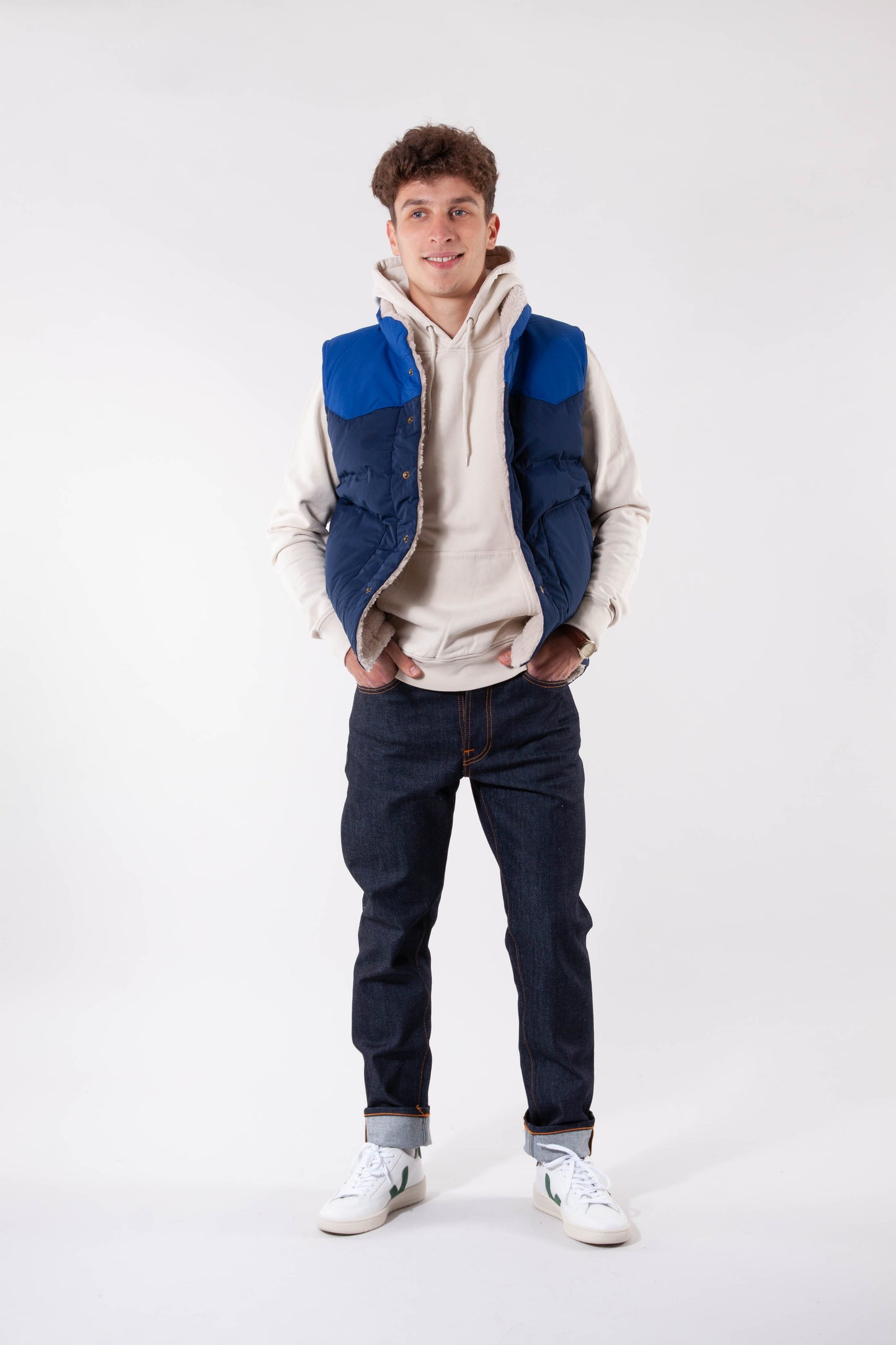Veste réversible sans manches marine et polaire en recyclé - bivy down
