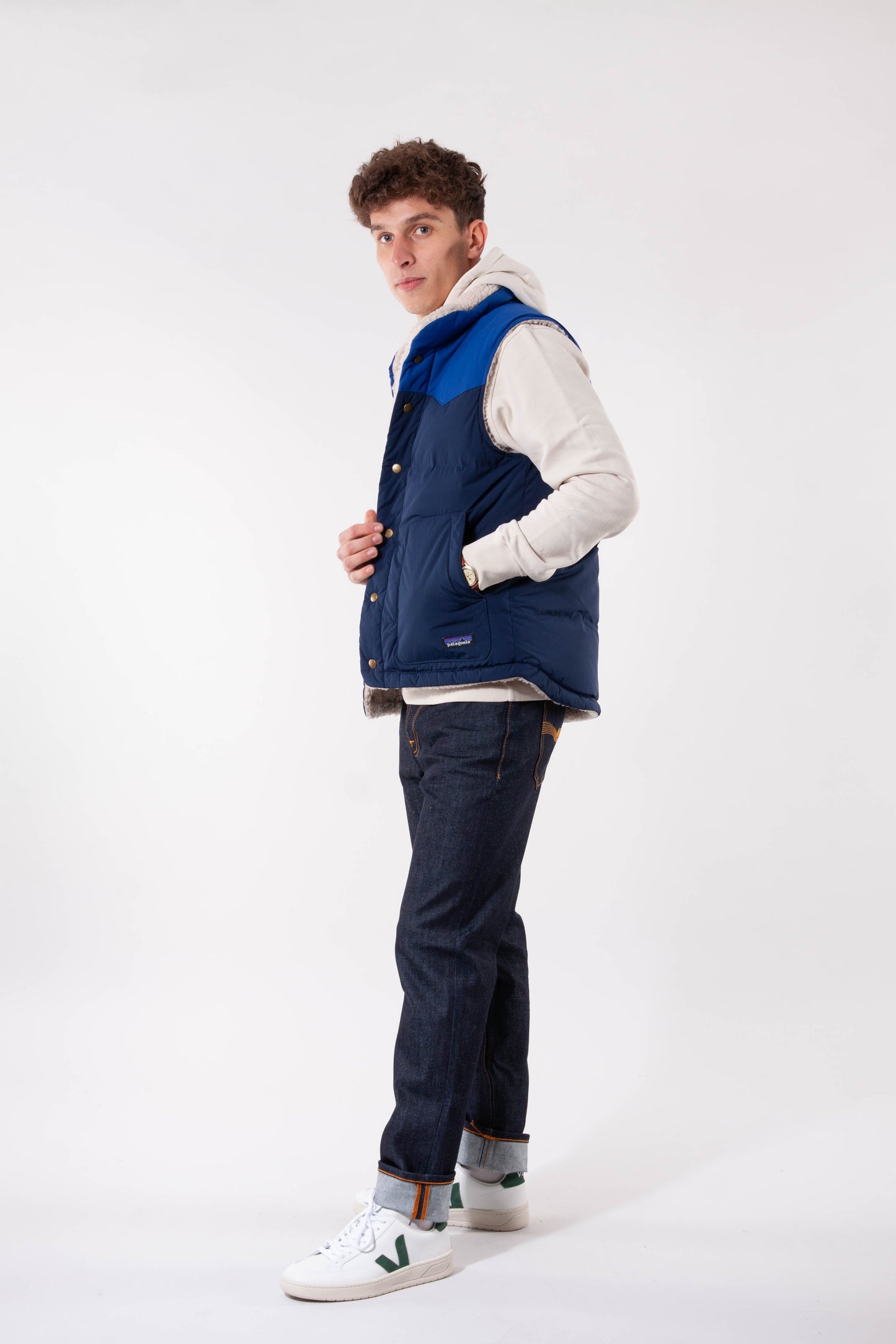 Veste réversible sans manches marine et polaire en recyclé - bivy down
