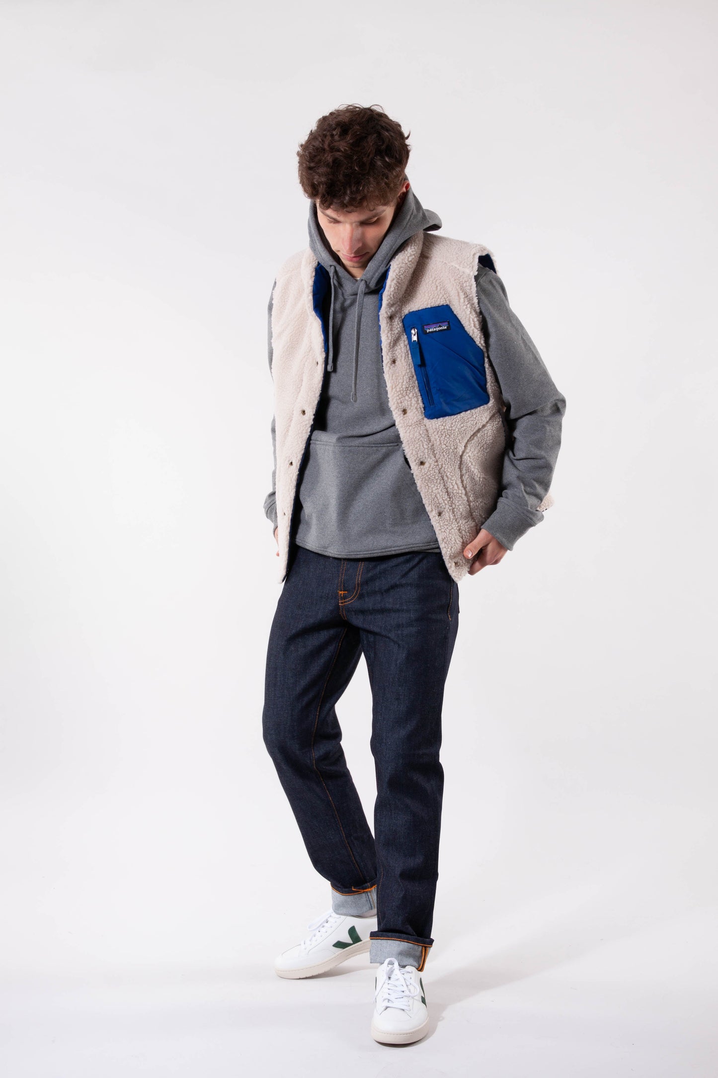 Veste réversible sans manches marine et polaire en recyclé - bivy down