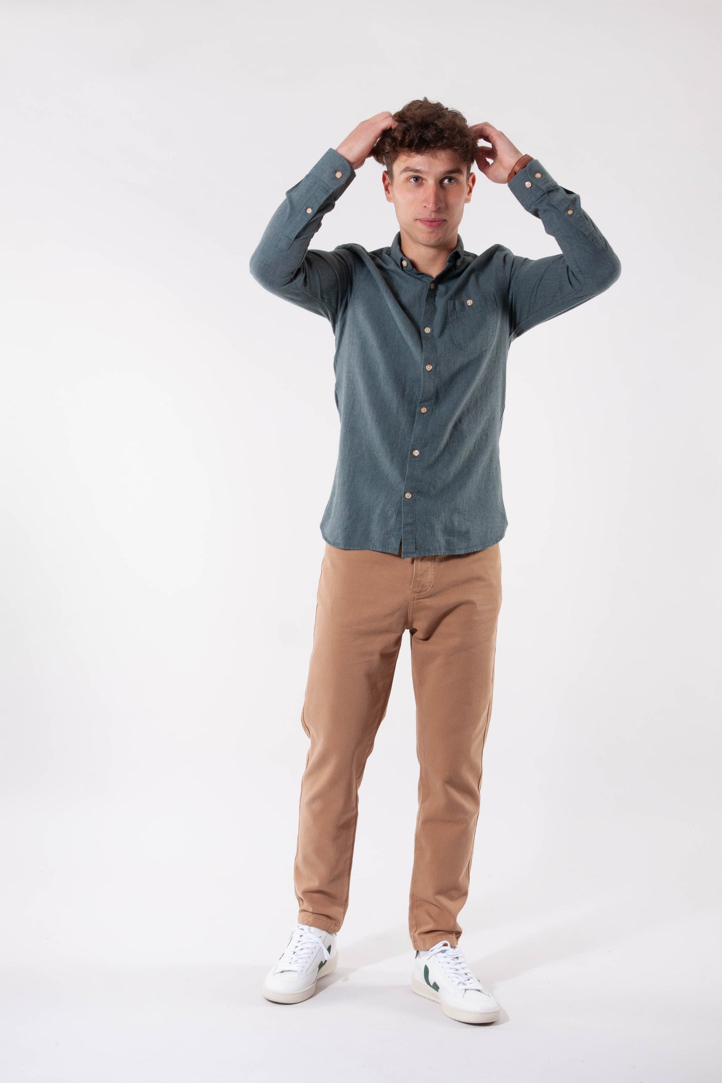 Chemise en flanelle vert-de-gris en coton bio - elder