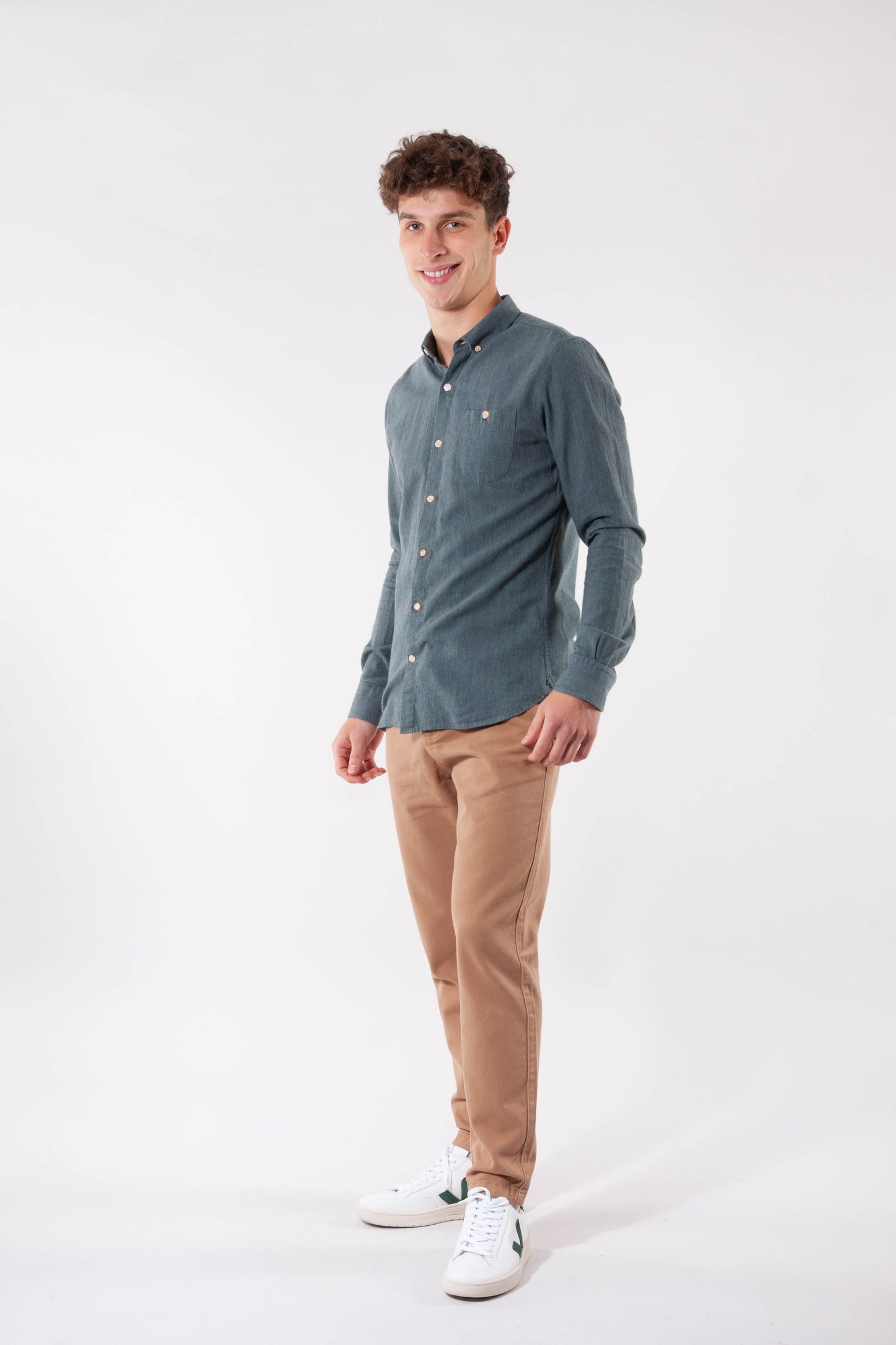 Chemise en flanelle vert-de-gris en coton bio - elder