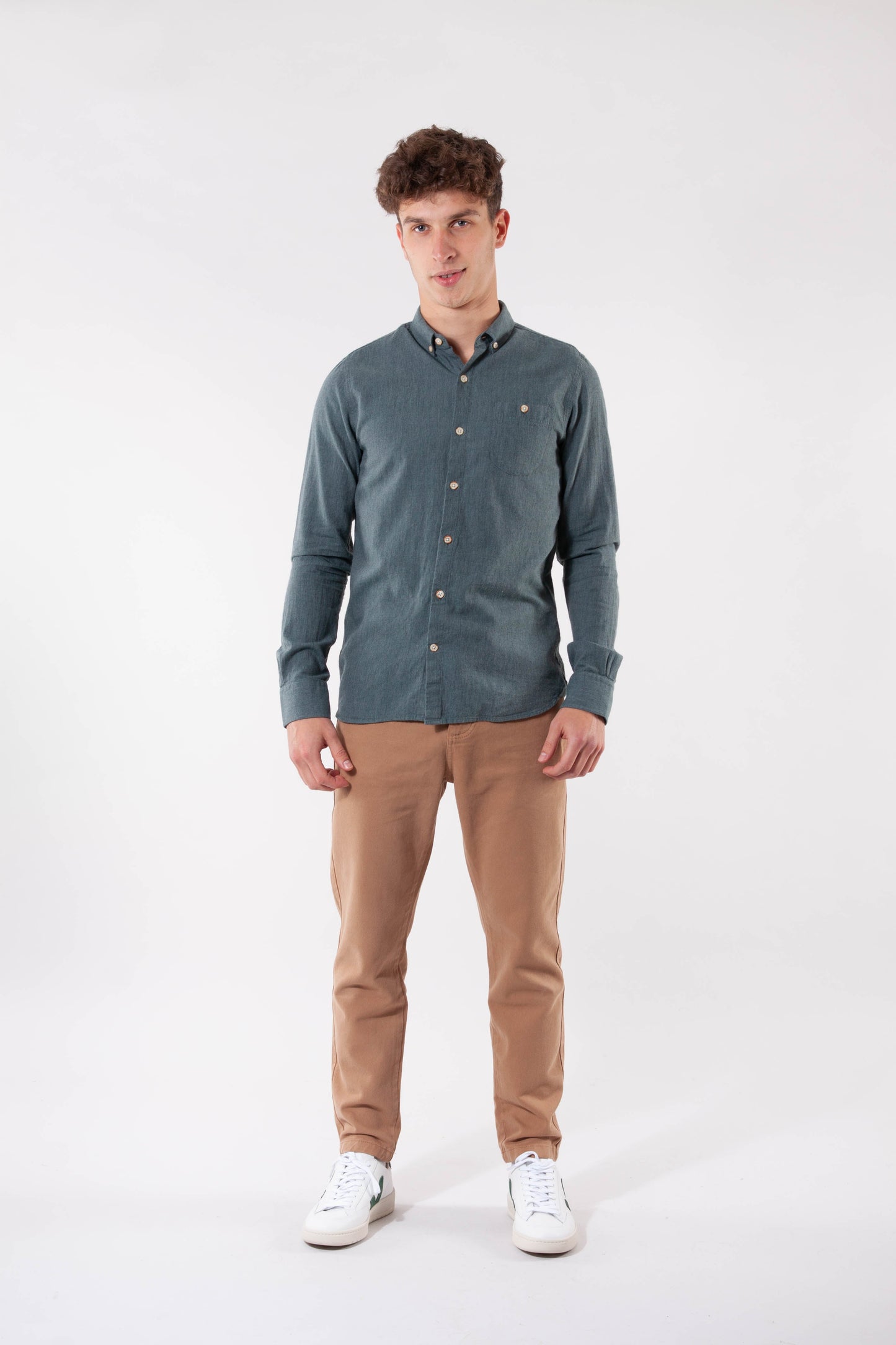 Chemise en flanelle vert-de-gris en coton bio - elder