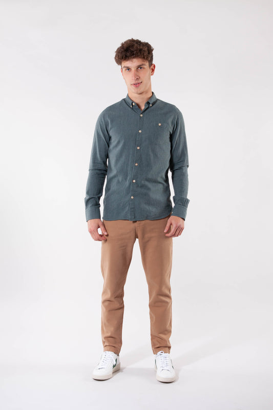 Chemise en flanelle vert-de-gris en coton bio - elder
