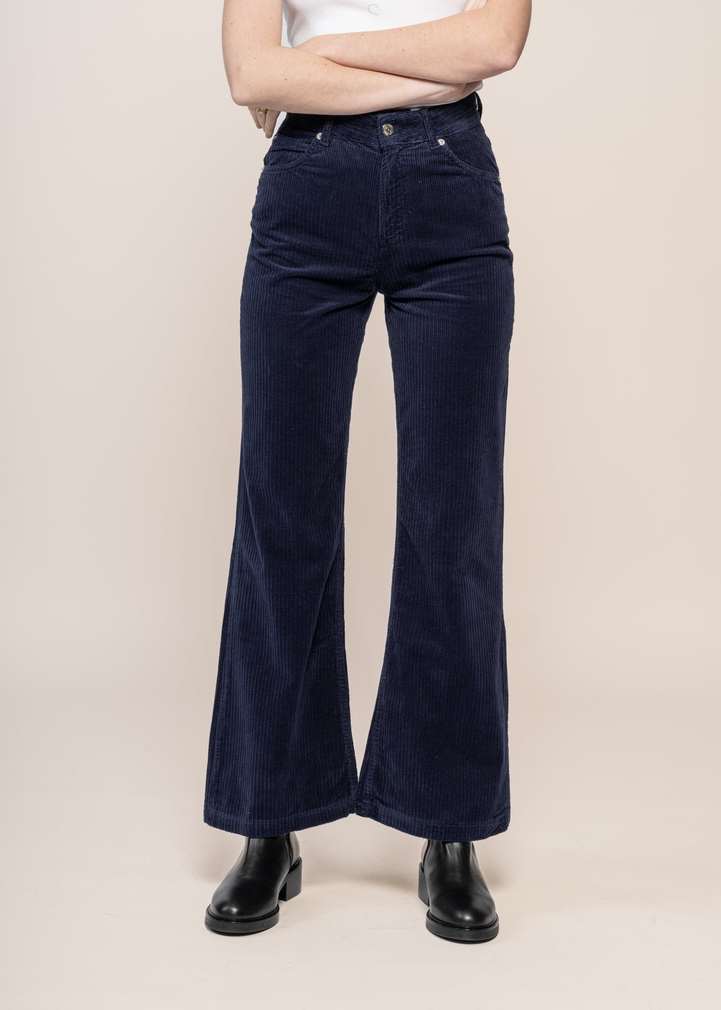 Pantalon flare velours en coton bio | marine "calgary - navy"